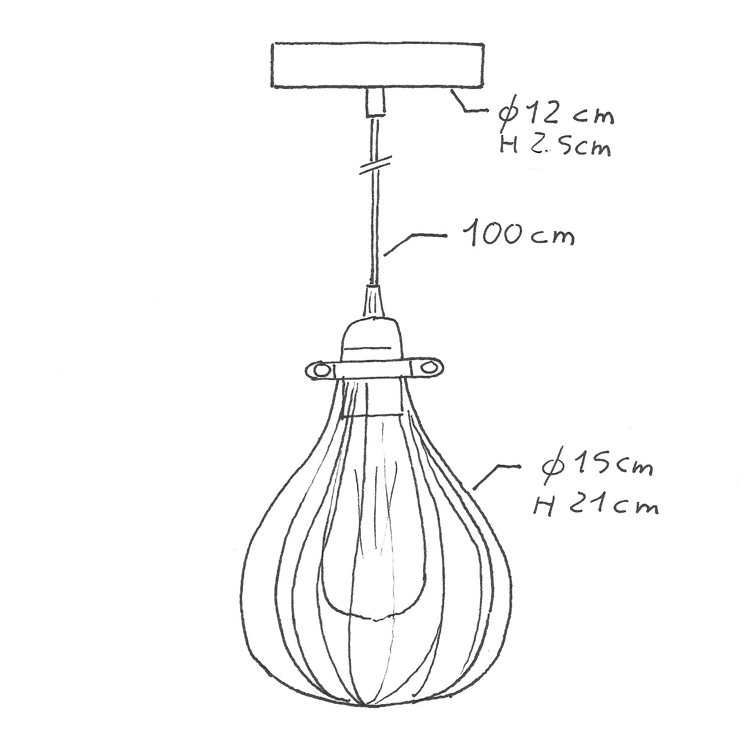 Lampada a sospensione con cavo tessile, paralume gabbia Drop e finiture in metallo - Made in Italy