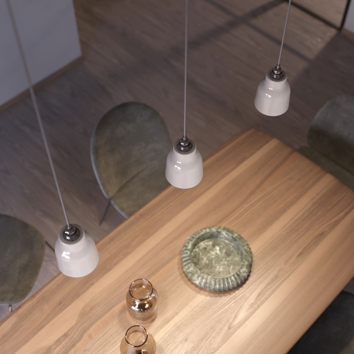 Suspension avec câble textile, abat-jour Vase en céramique et finition en métal - Made in Italy