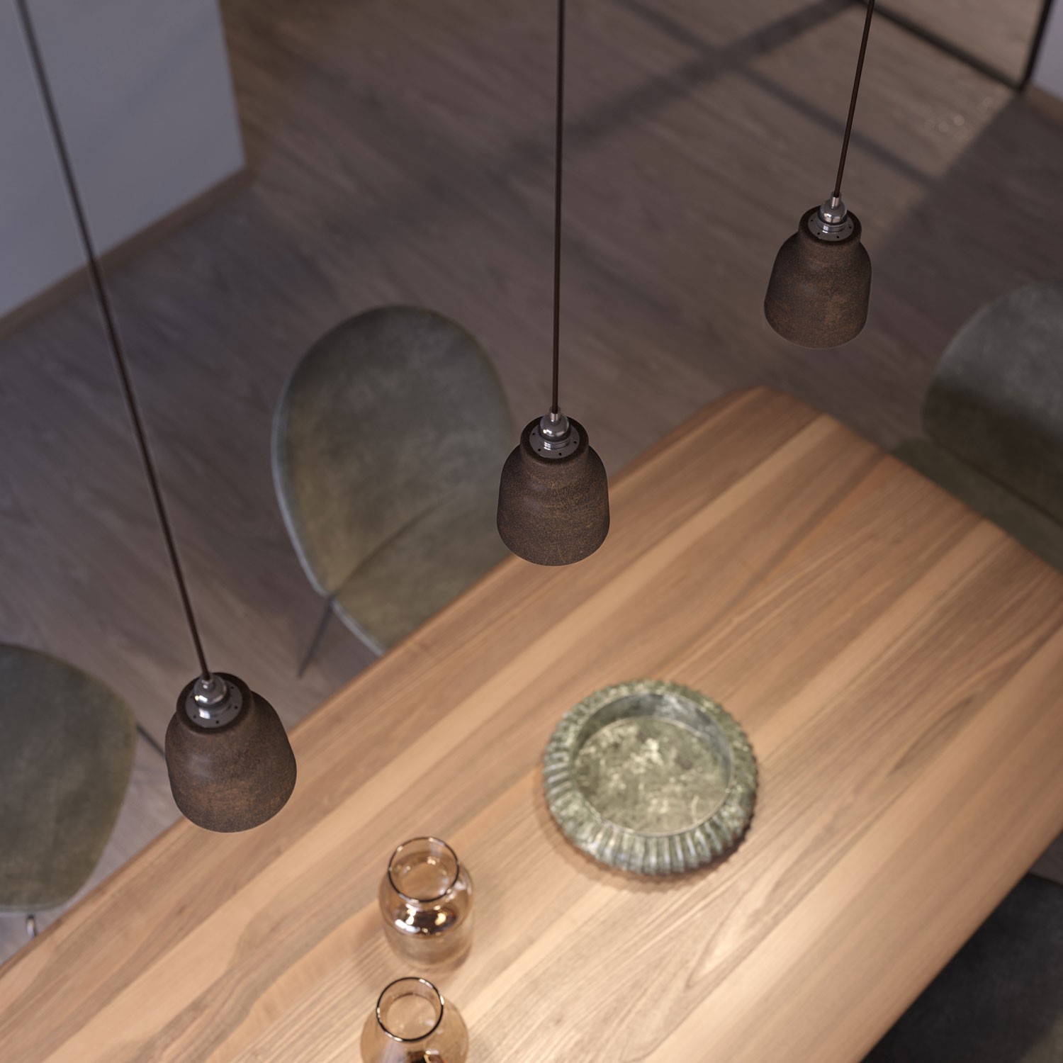 Pendelleuchte mit Textilkabel, vasenförmigem Lampenschirm aus Keramik und Metall-Zubehör - Hergestellt in Italien