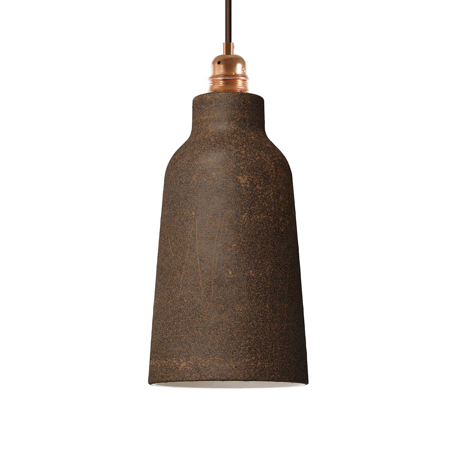 Pendelleuchte mit Textilkabel, flaschenförmigem Lampenschirm aus Keramik und Metall-Zubehör - Hergestellt in Italien