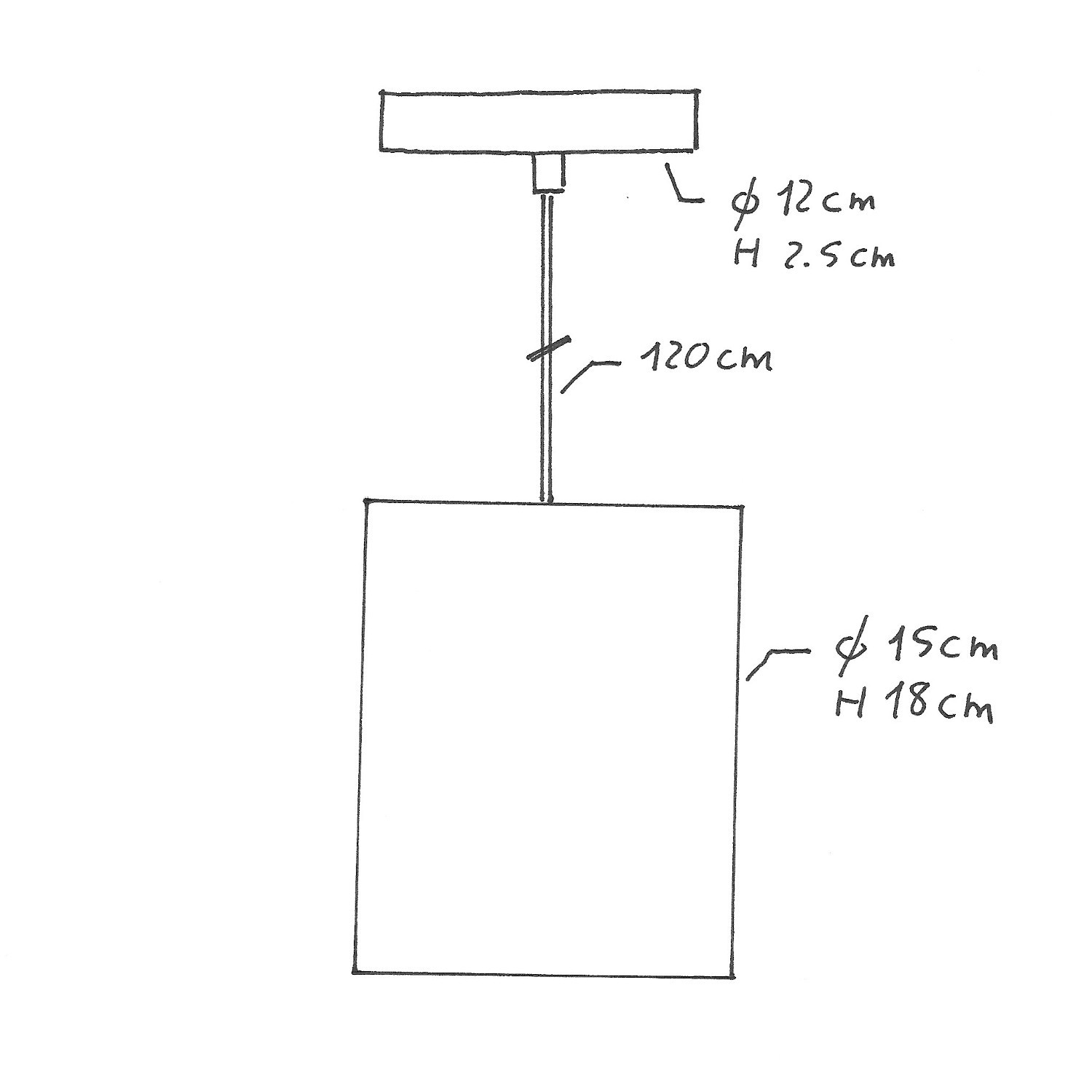 Lampada a sospensione con cavo tessile, paralume Cilindro in tessuto e finiture in metallo - Made in Italy