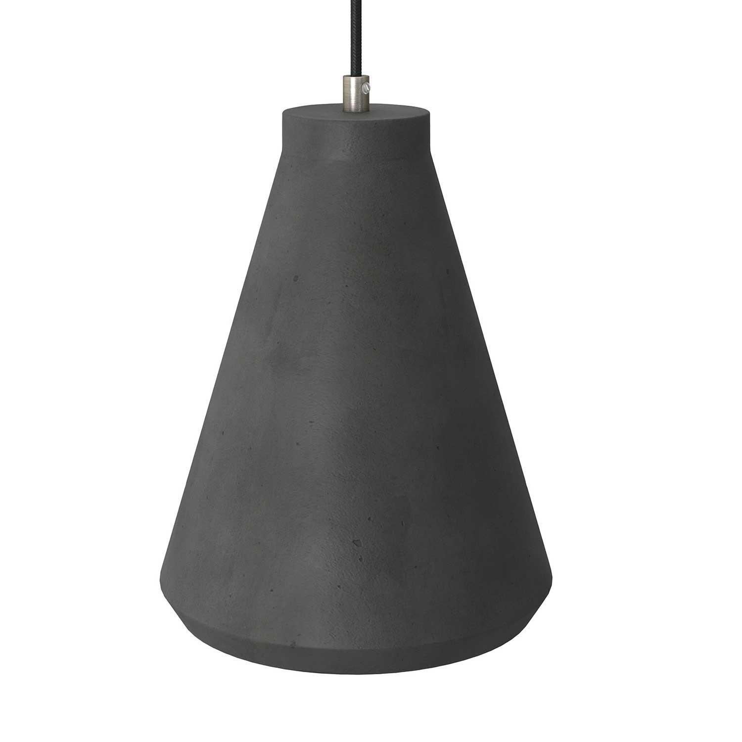 Pendelleuchte mit Textilkabel, trichterförmigem Lampenschirm aus Zement und Metall-Zubehör - Hergestellt in Italien