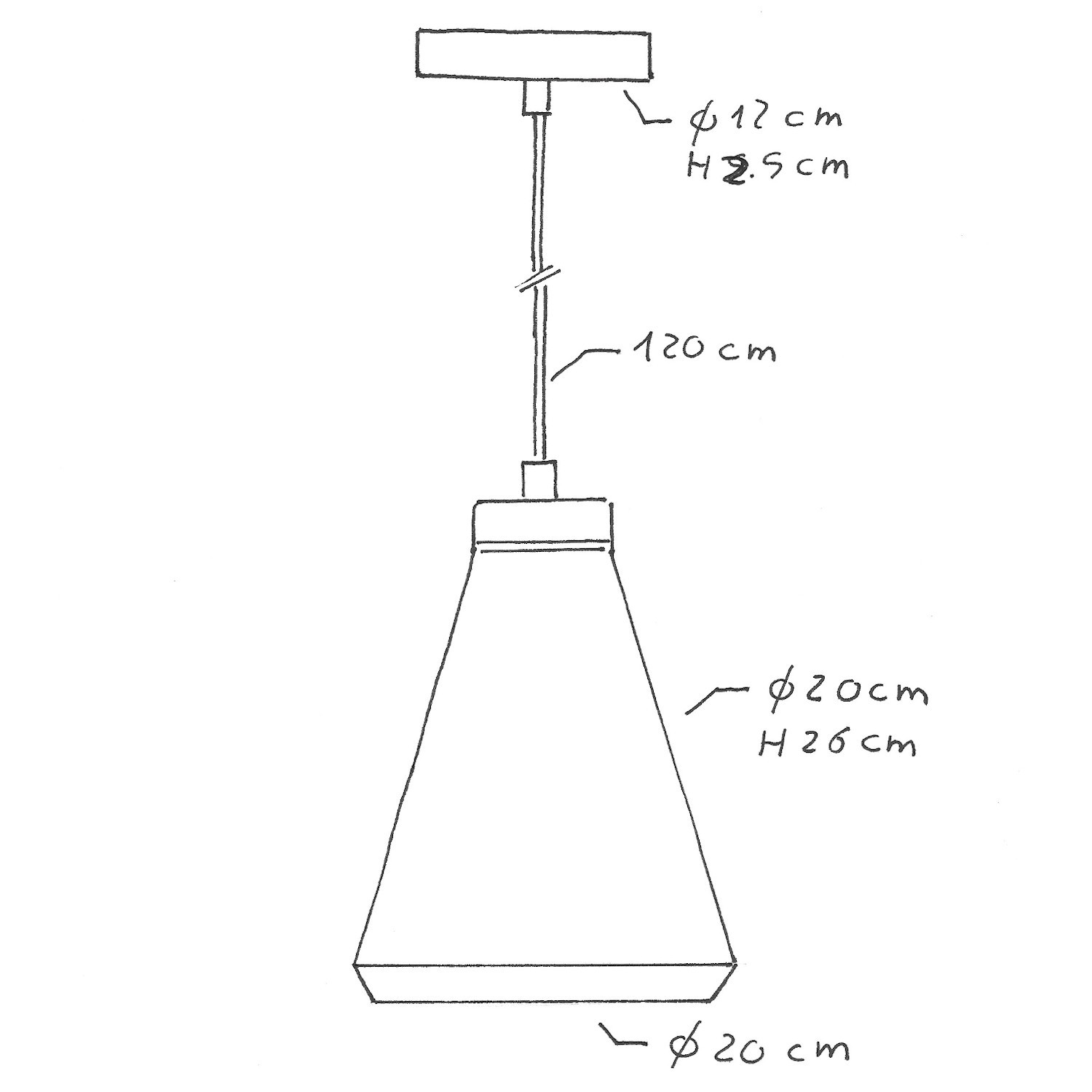 Lampada a sospensione con cavo tessile, paralume Imbuto in cemento e finiture in metallo - Made in Italy