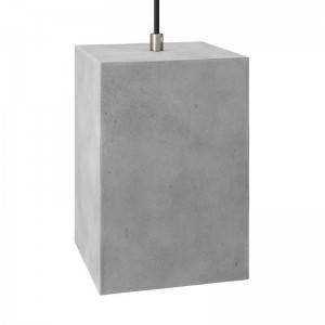 Suspension avec câble textile, abat-jour Cube en ciment et finition en métal - Made in Italy