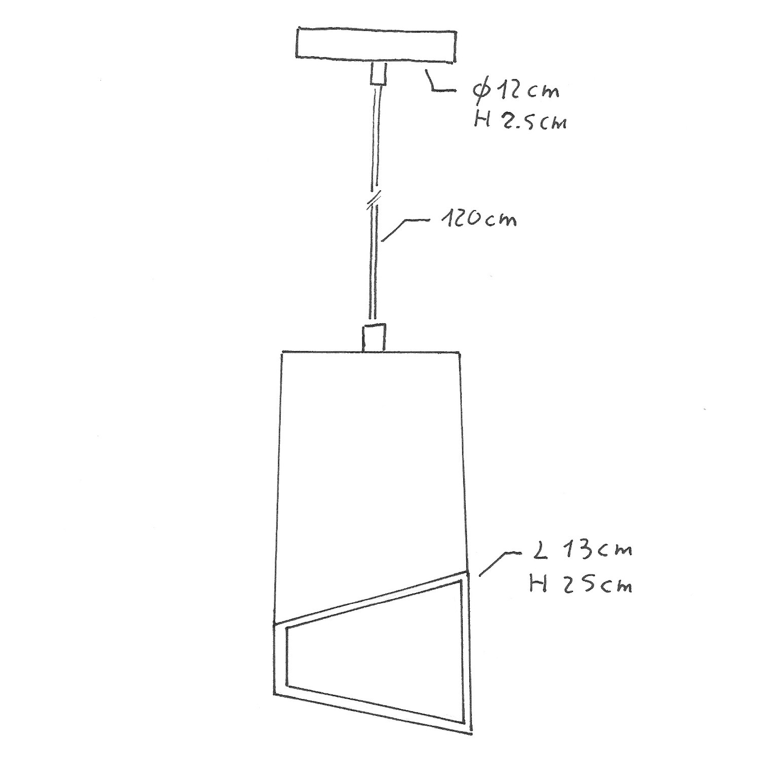 Lampada a sospensione con cavo tessile, paralume Prisma in cemento e finiture in metallo - Made in Italy