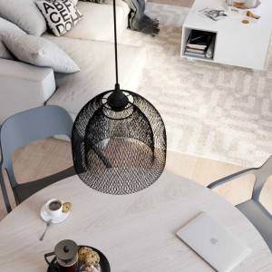 Pendelleuchte mit Textilkabel, Ghostbell XL Lampenschirmkäfig und Metall-Zubehör - Hergestellt in Italien