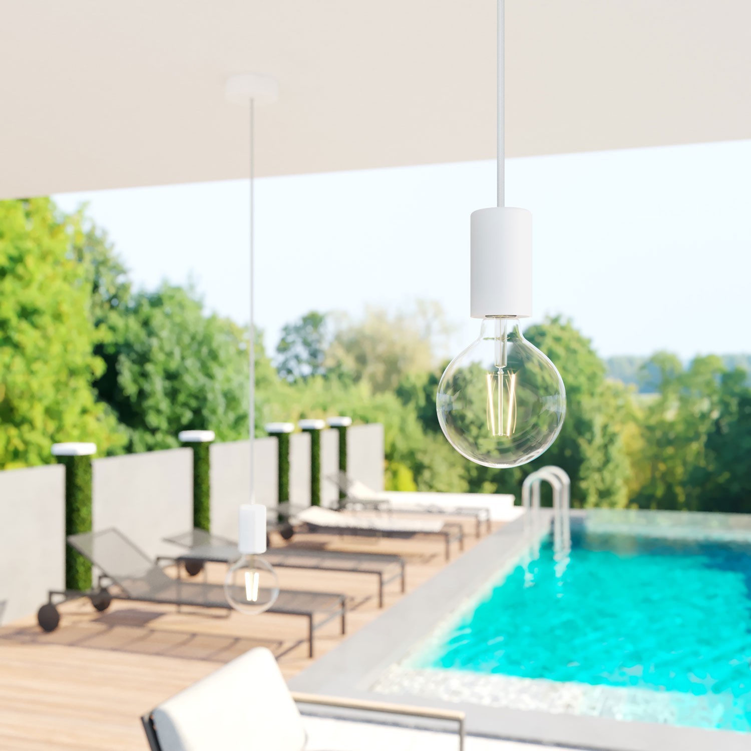 Câble électrique résistant aux UV d'extérieur rond recouvert de tissu blanc SM01 - compatible avec Eiva Outdoor IP65