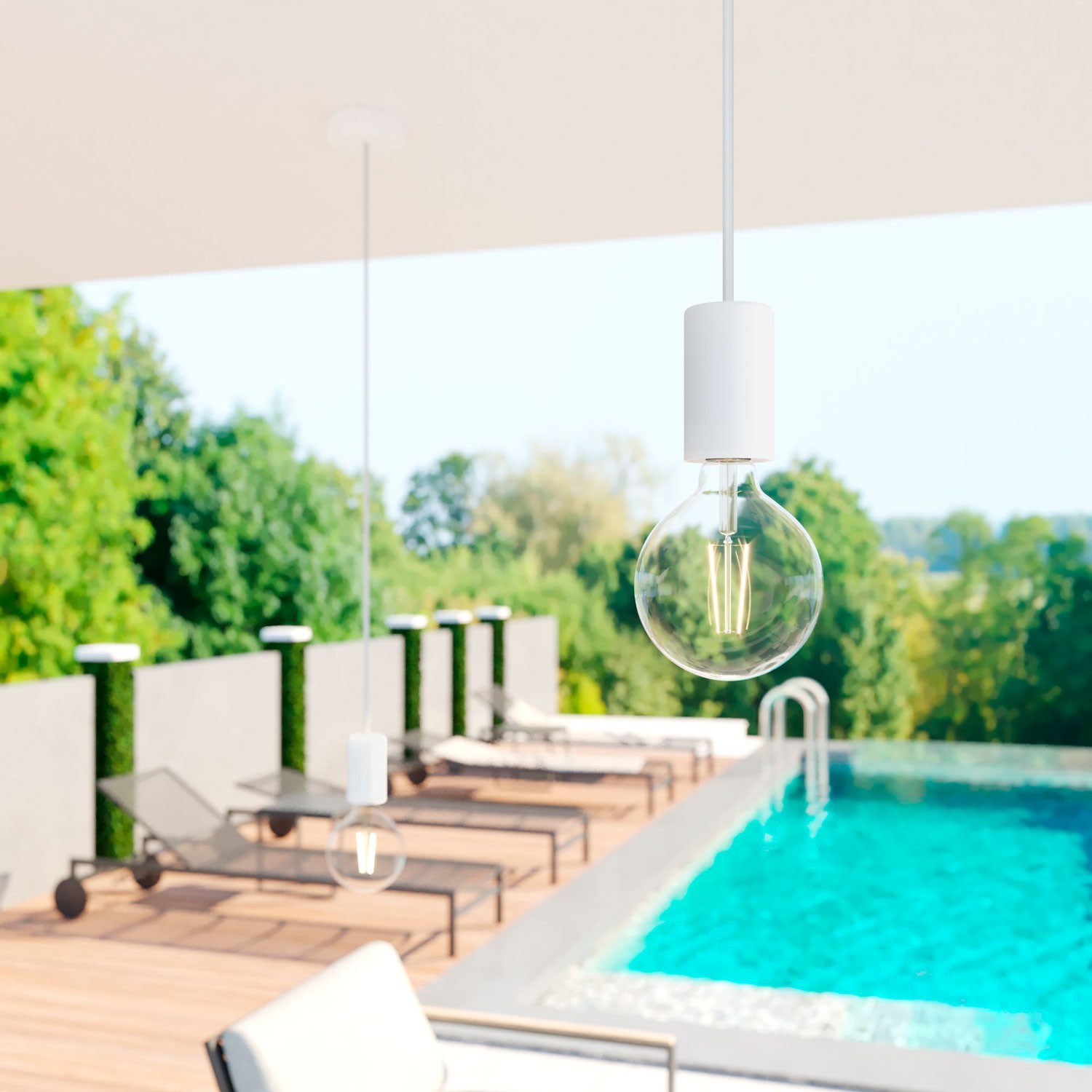 EIVA ELEGANT Suspension d'extérieur avec câble textile, rosace et douille en silicone étanche IP65