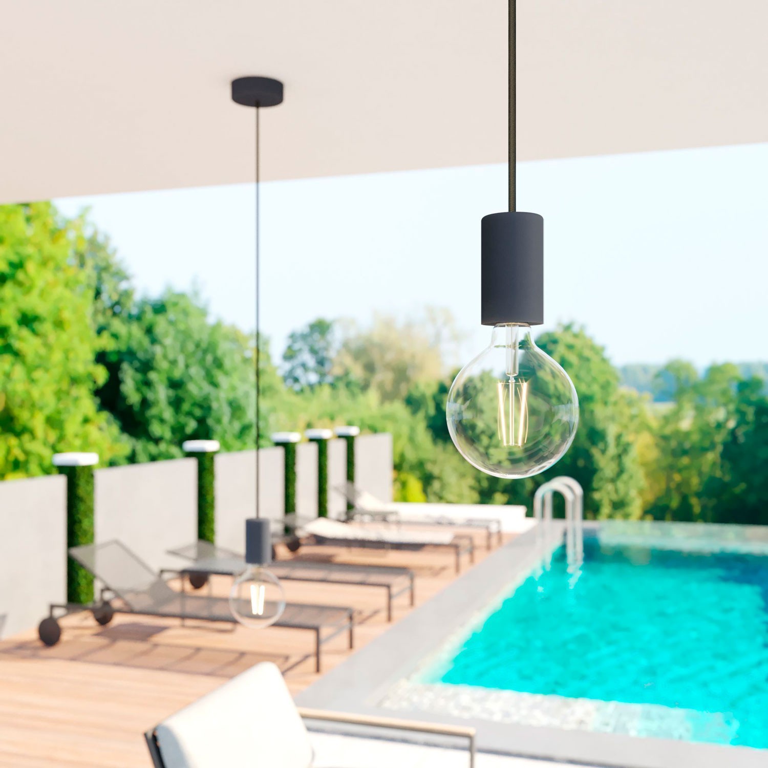 EIVA ELEGANT Suspension d'extérieur avec câble textile, rosace et douille en silicone étanche IP65