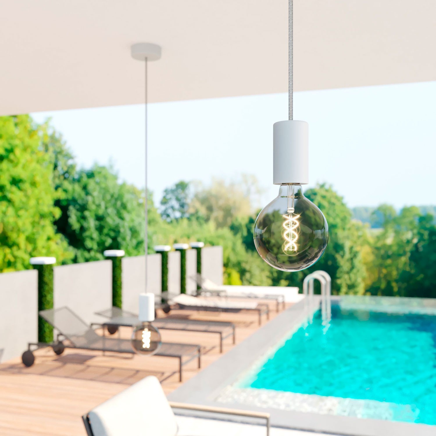 EIVA ELEGANT Suspension d'extérieur avec câble textile, rosace et douille en silicone étanche IP65