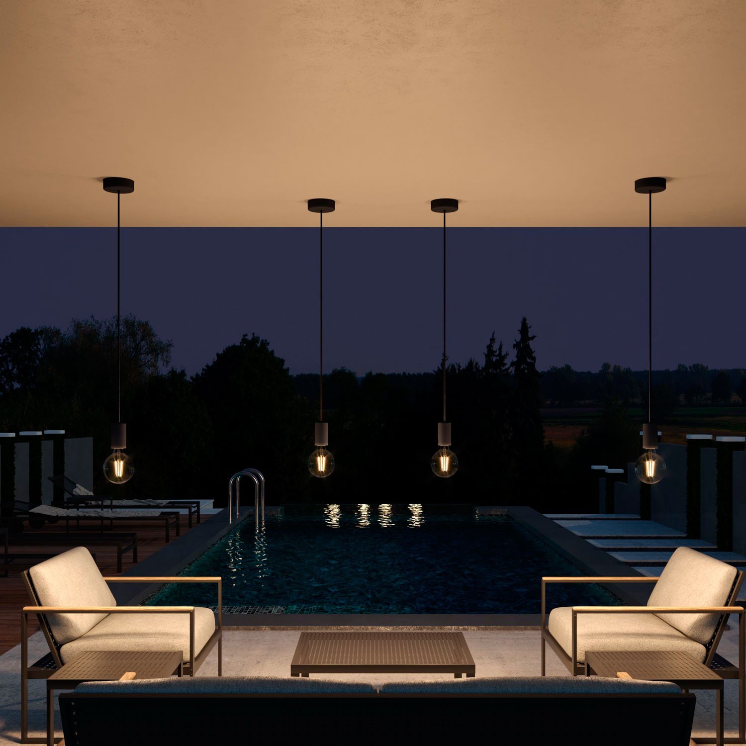 EIVA ELEGANT Suspension d'extérieur avec câble textile, rosace et douille en silicone étanche IP65