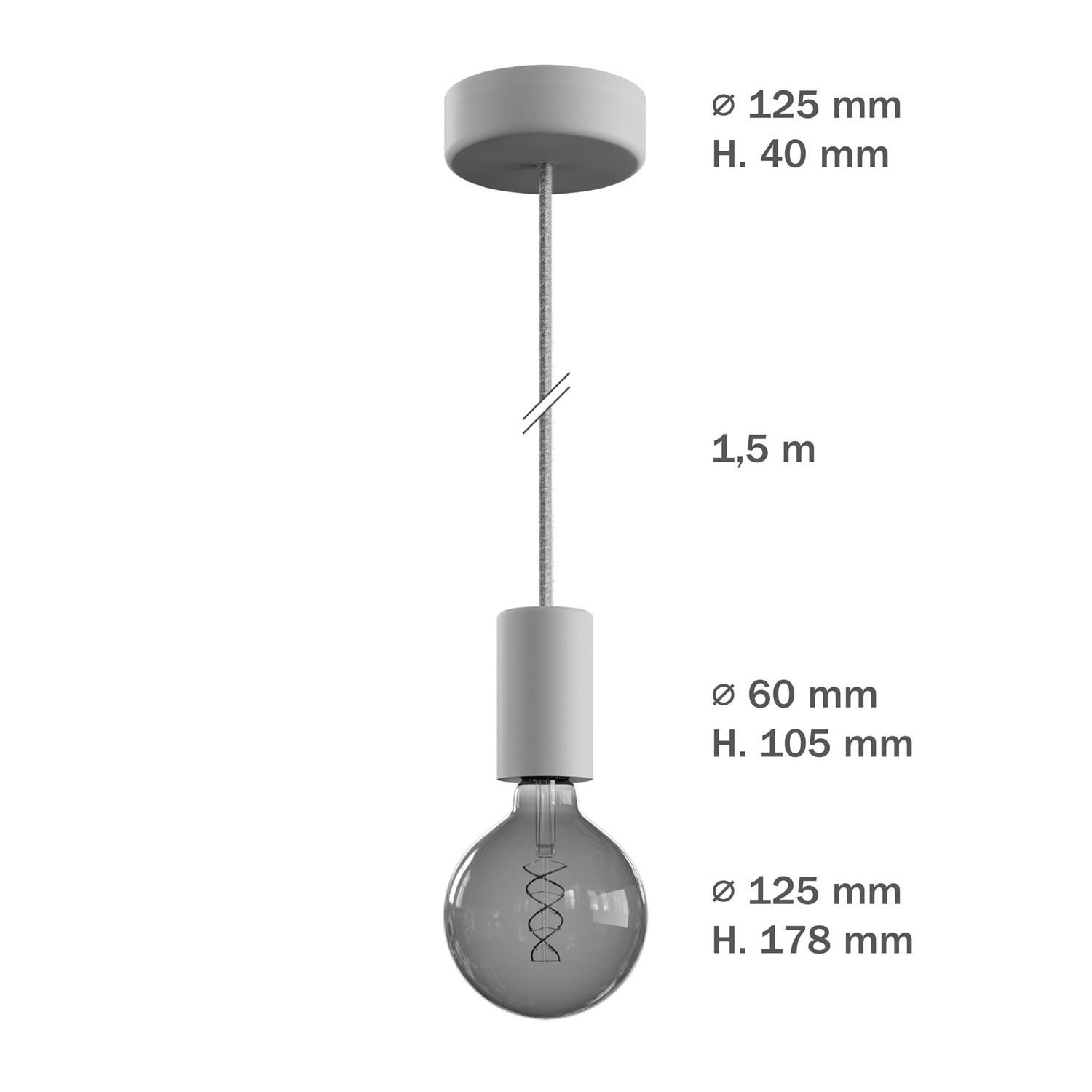 EIVA ELEGANT Lampada a sospensione per esterni con cavo tessile, rosone e portalampada in silicone IP65 resistente all'acqua