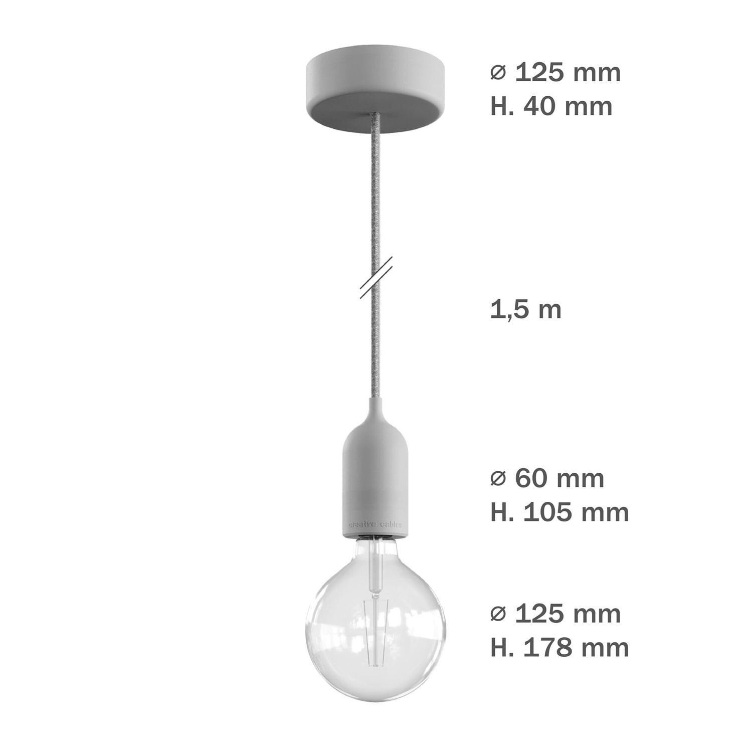 EIVA PASTEL Lampada a sospensione da esterni con 1,5 m cavo tessile, rosone e portalampada in silicone IP65 resistente all'acqua