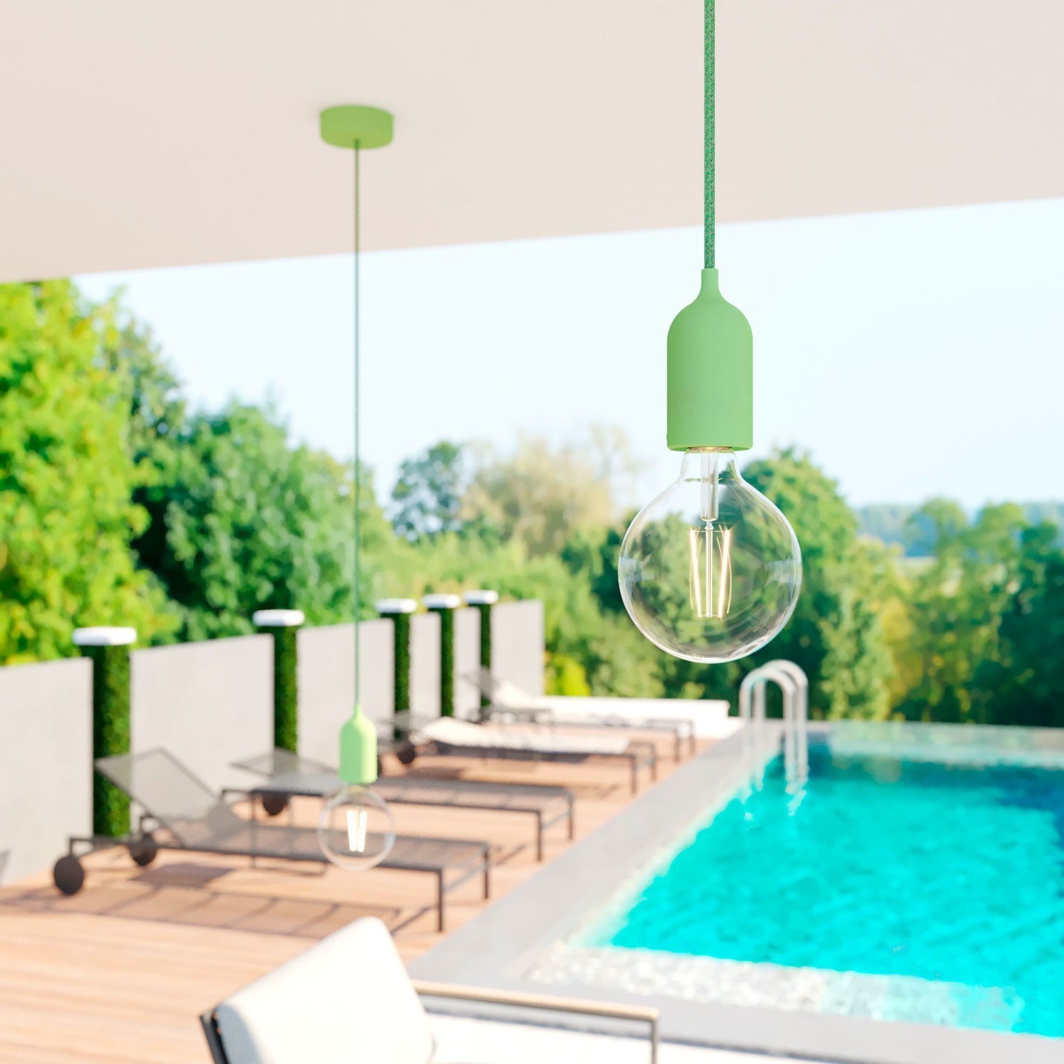 EIVA PASTEL Suspension d'extérieur avec 1,5m câble textile, rosace et douille en silicone étanche IP65