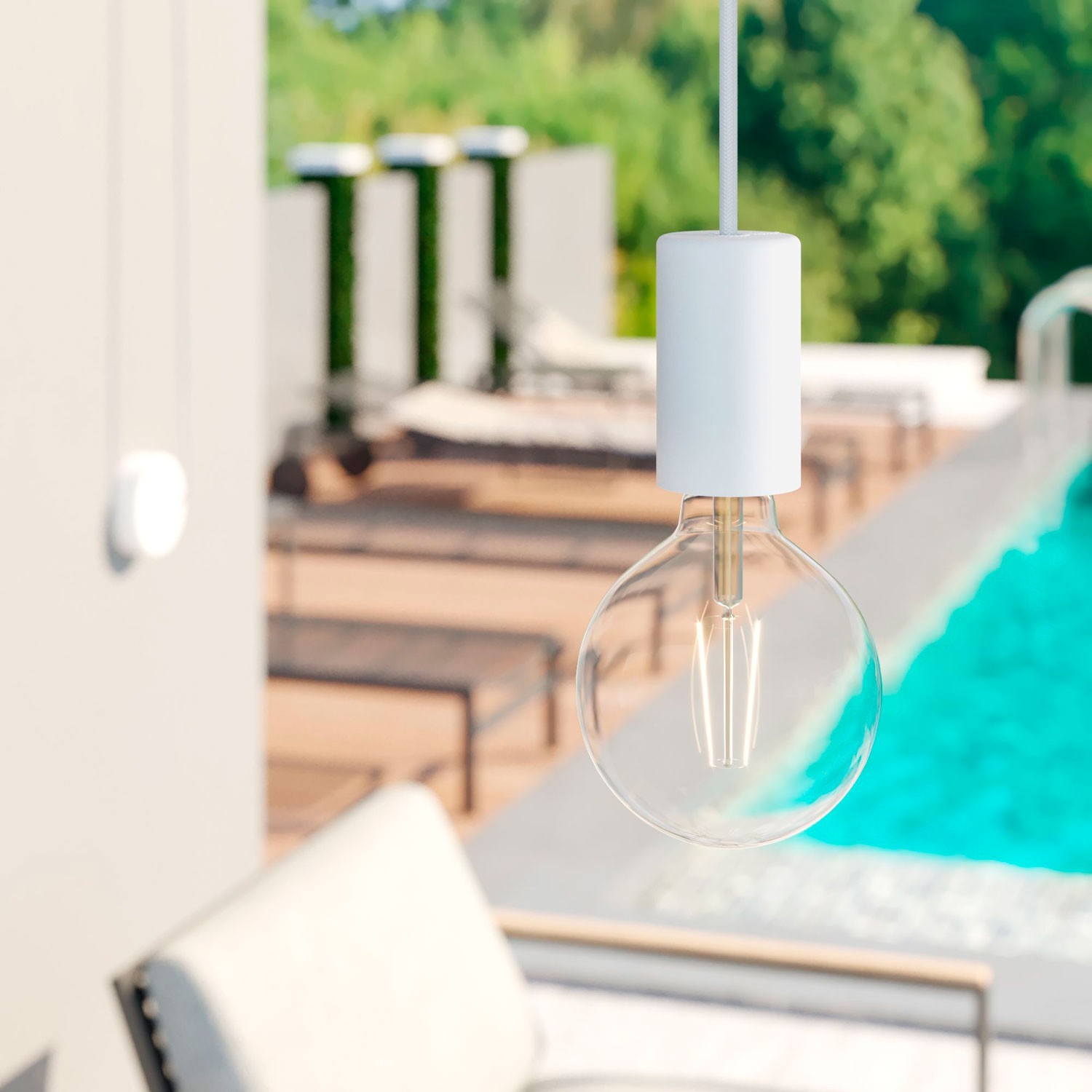 EIVA ELEGANT Suspension d'extérieur avec câble textile, décentreur, rosace et douille en silicone étanche IP65