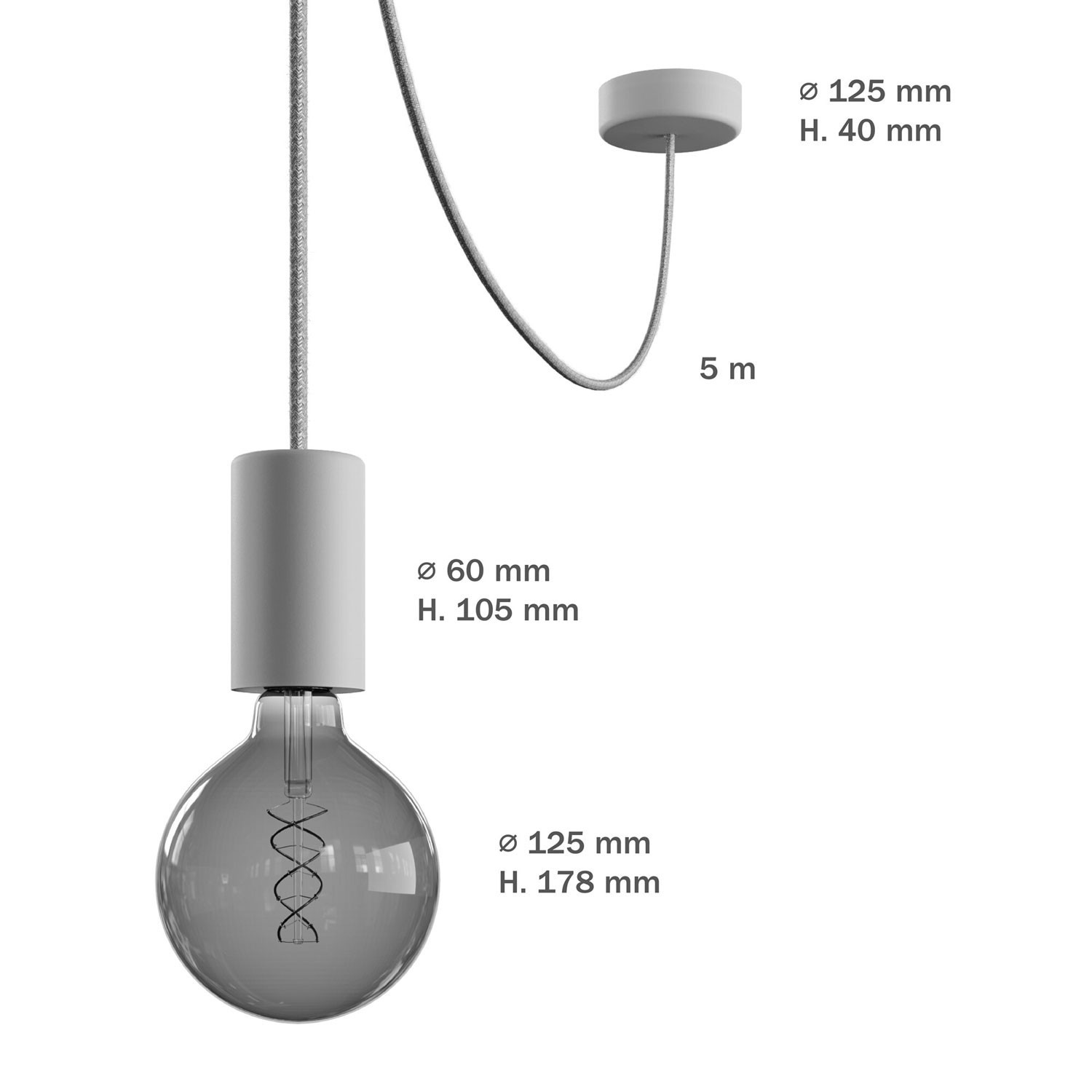 EIVA ELEGANT Lampada a sospensione da esterno con cavo tessile, decentatore, rosone e portalampada in silicone IP65 waterproof