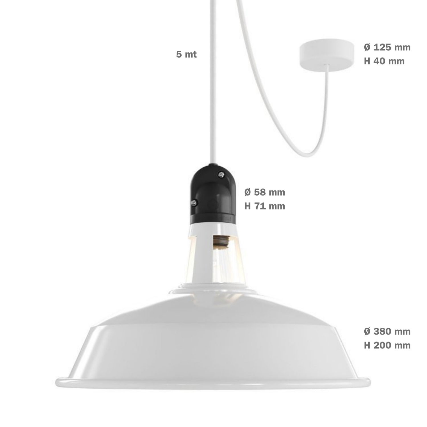 EIVA Suspension d'extérieur avec abat-jour, câble textile, rosace en silicone et douille étanche IP65