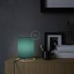 Lampe Posaluce en métal avec abat-jour Cilindro Cinette pétrole, avec câble textile, interrupteur et prise bipolaire