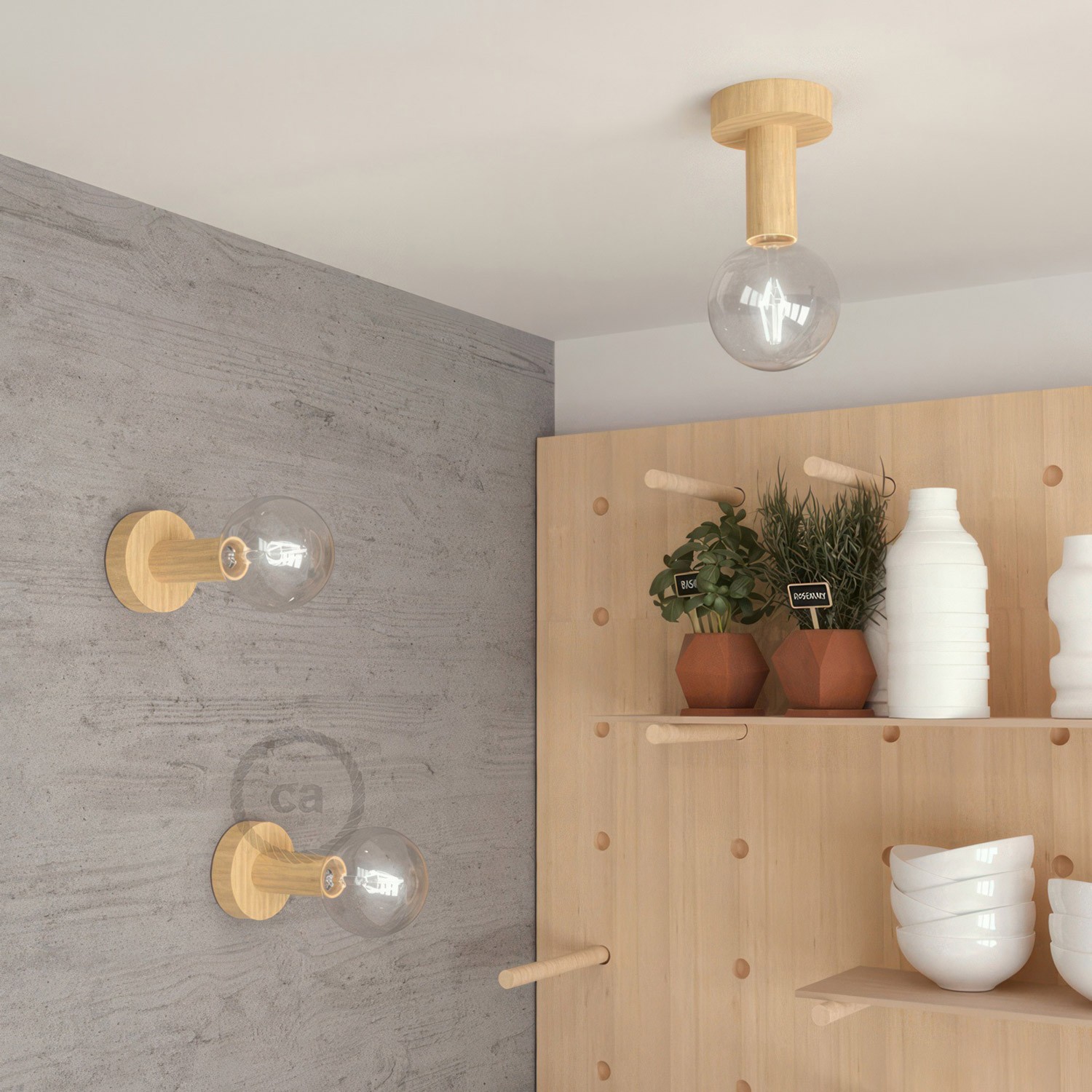 Fermaluce Wood M, il punto luce in legno a parete o soffitto