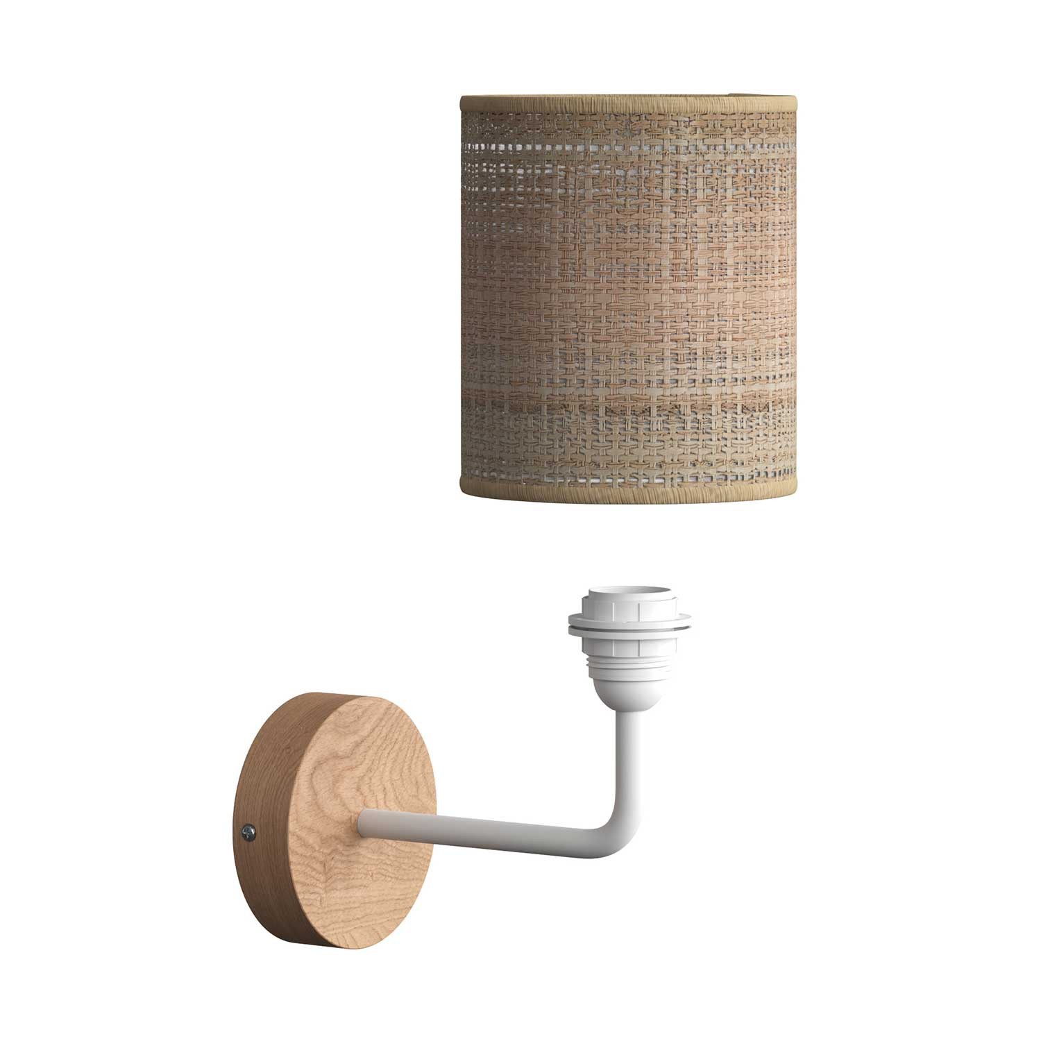 Fermaluce Wood, lampada a muro in legno con paralume Cilindro e estensione curva