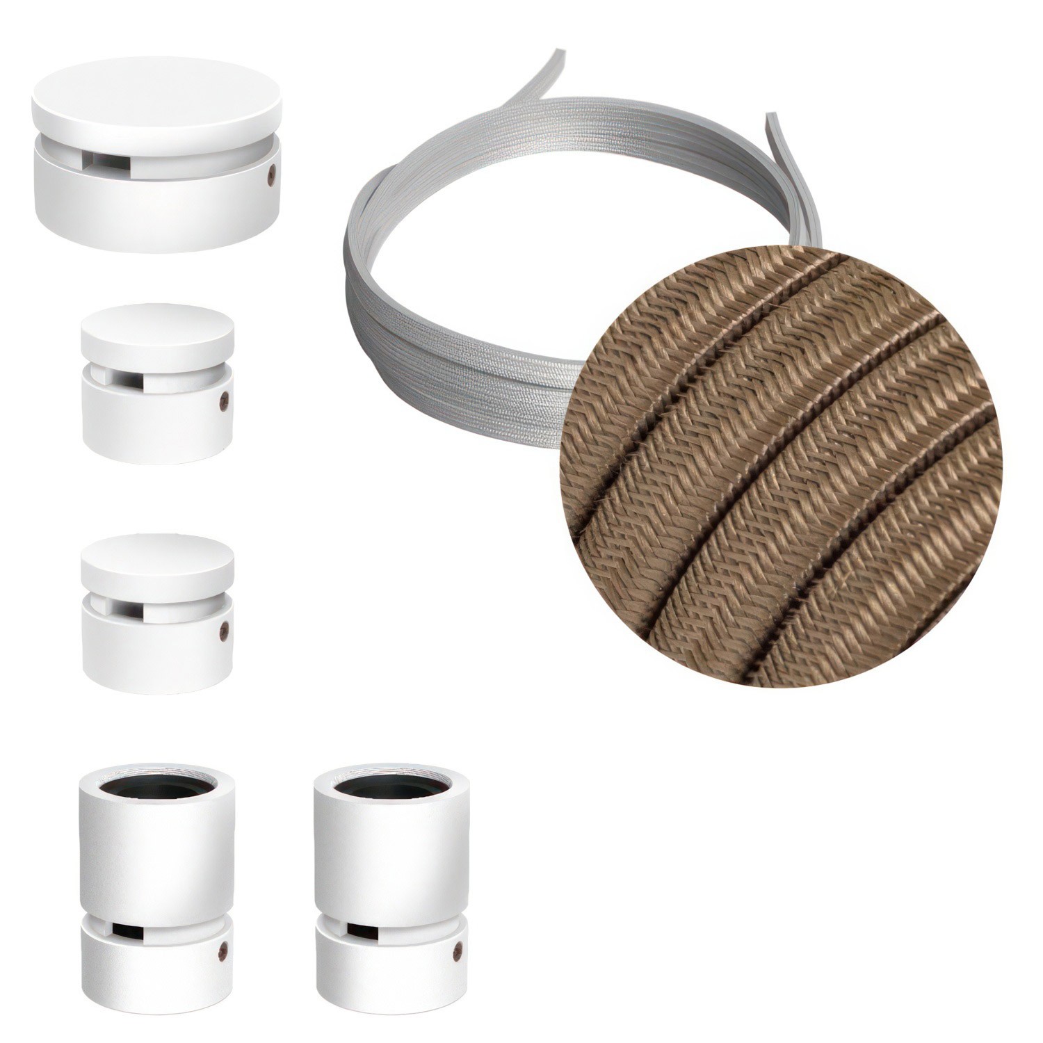 Kit Wiggle Filé system - avec câbles pour guirlande lumineuse de 3 mètres et 5 composants en bois verni blanc pour intérieur