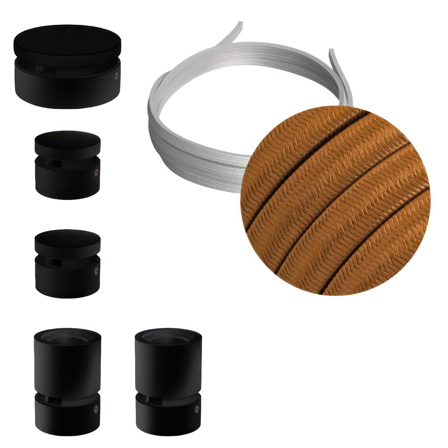 Sistema Filé Wiggle Kit - con cavo di 3 m per catenaria e 5 componenti in legno verniciato nero per interni
