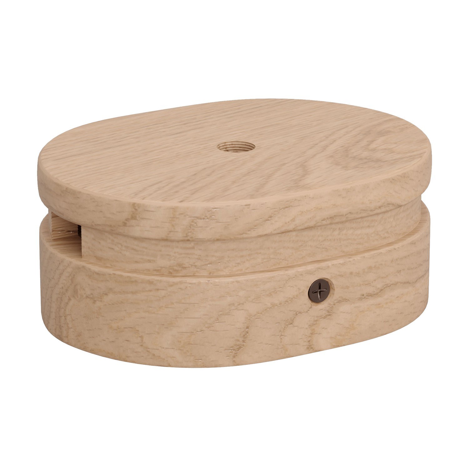 Rosone ovale in legno con un foro centrale e 2 fori laterali per cavo per catenaria e sistema Filé. Made in Italy
