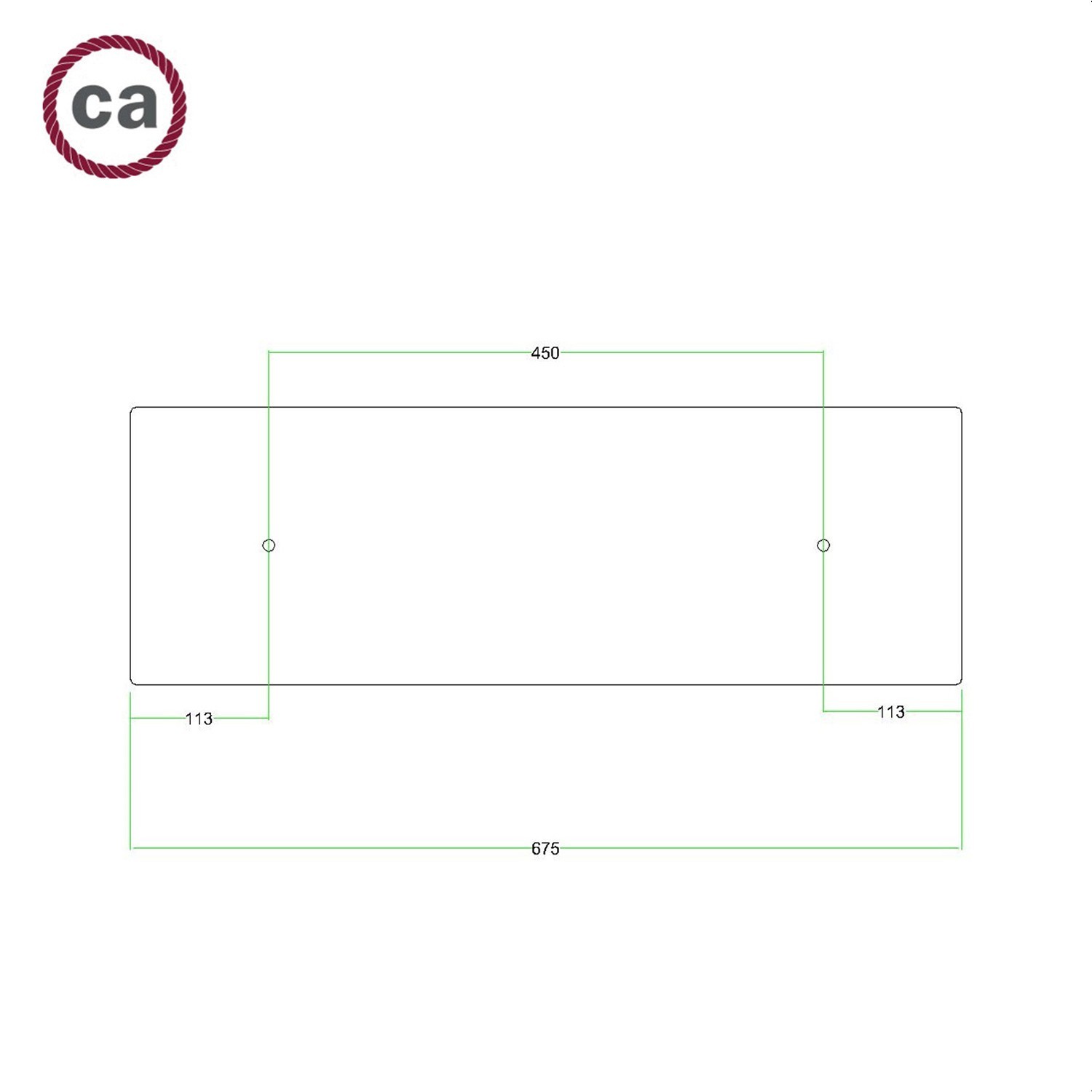 Rechteckiges XXL 2-Loch Lampenbaldachin Kit, Rose-One-Abdeckung, Abmessungen 675 x 225 mm