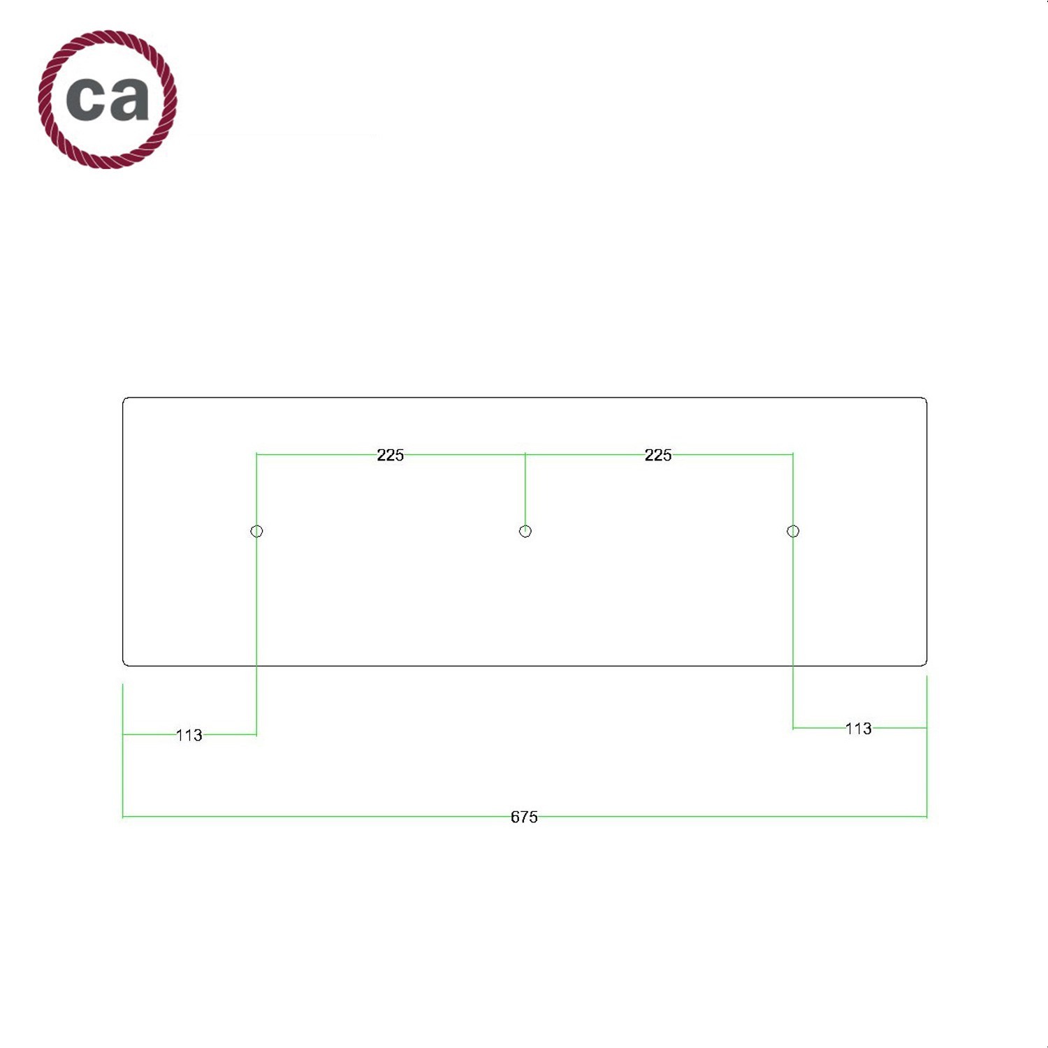 Rosone XXL Rose-One rettangolare a 3 fori in linea e 6 fori laterali, dimensioni 675 x 225 mm