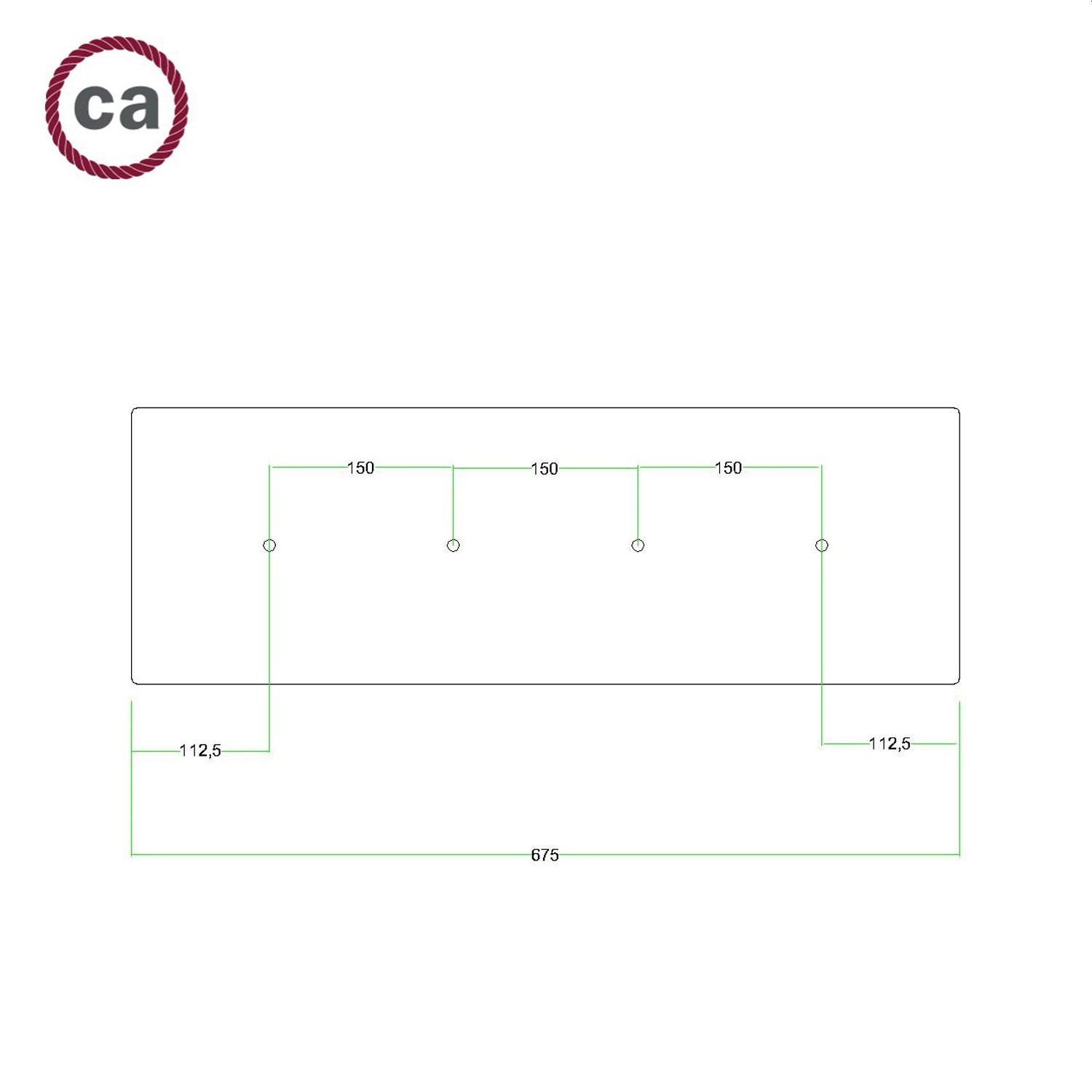 Rechteckiges XXL 4-Loch Lampenbaldachin Kit, Rose-One-Abdeckung, Abmessungen 675 x 225 mm