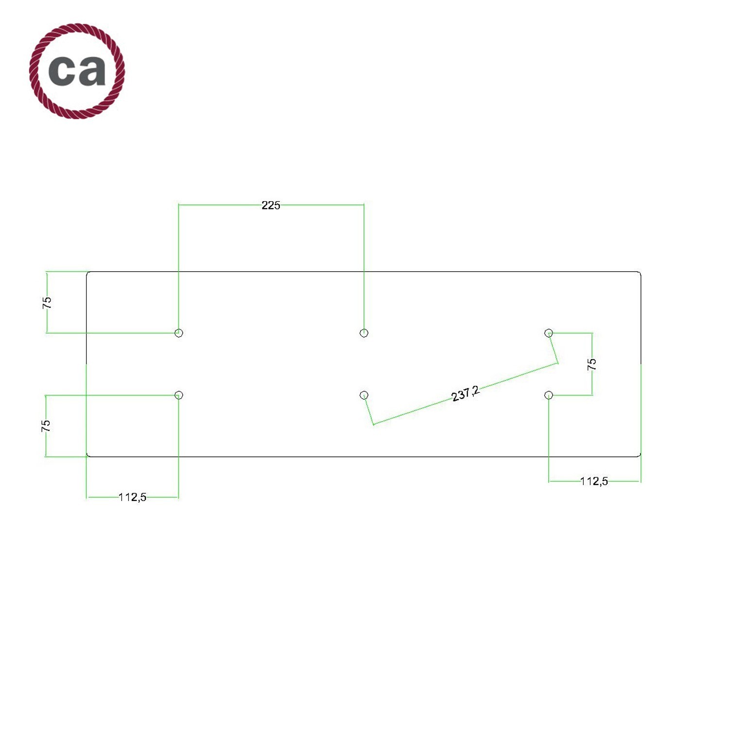 Rosone XXL Rose-One rettangolare a 6 fori e 6 fori laterali, dimensioni 675 x 225 mm