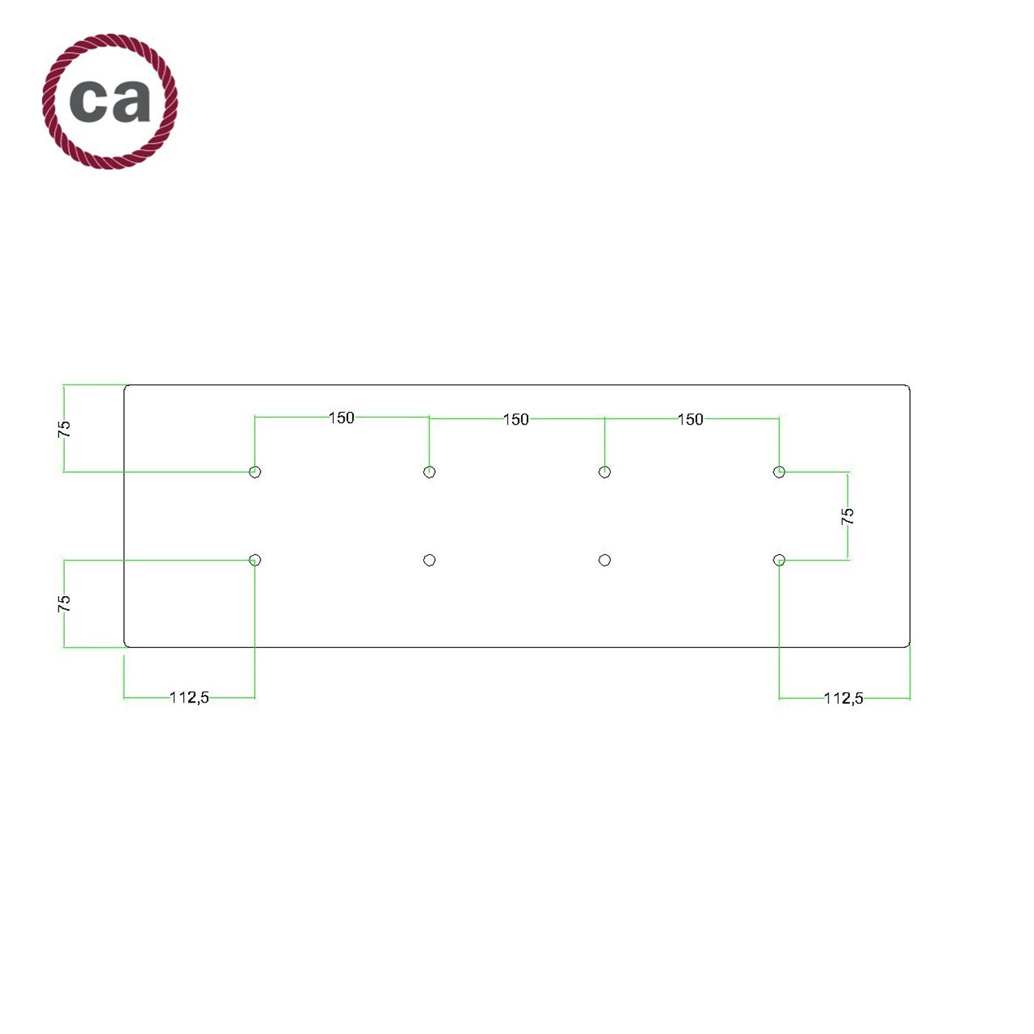 Kit rosace XXL Rose-One rectangulaire à 8 trous, dimension 675 x 225 mm