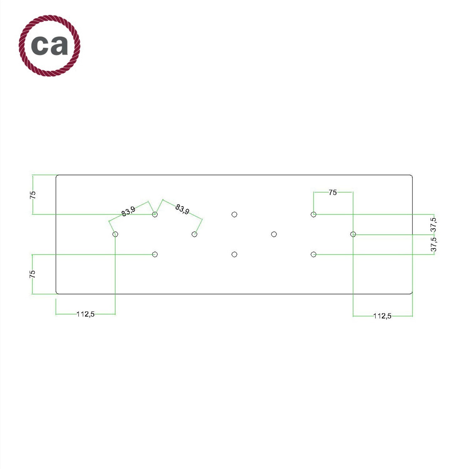 Rechteckiges XXL 10-Loch Lampenbaldachin Kit, Rose-One-Abdeckung, Abmessungen 675 x 225 mm