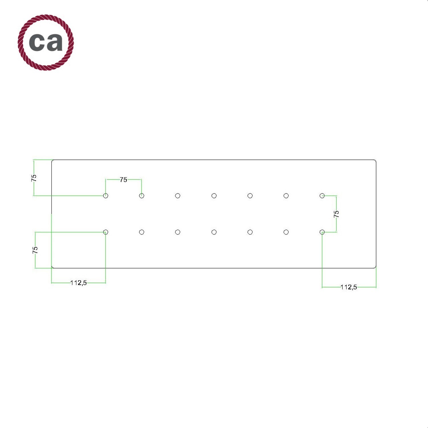 Kit rosace XXL Rose-One rectangulaire à 14 trous, dimension 675 x 225 mm