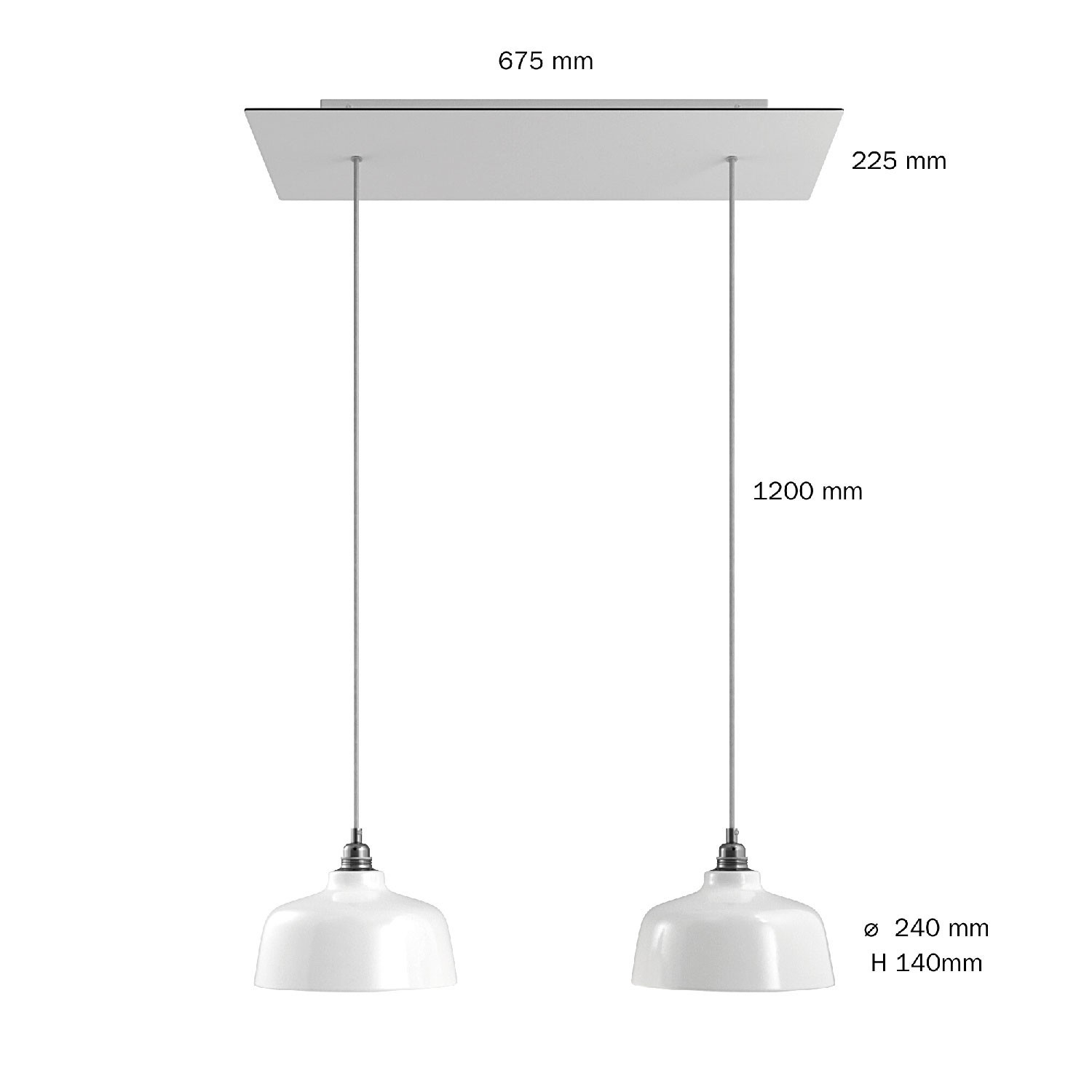 Lampada a sospensione a 2 cadute con XXL Rose-One rettangolare 675 mm completa di cavo tessile e paralume Coppa