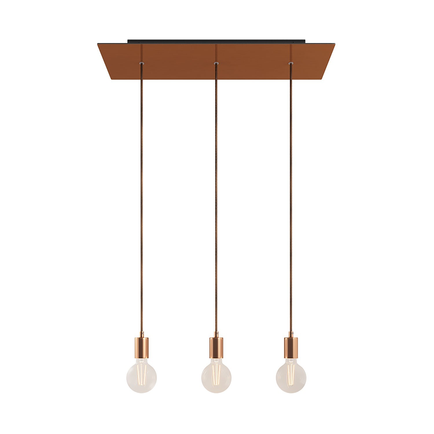 Suspension à 3 bras avec XXL Rose-One rectangulaire 675 mm complète avec câble textile et finitions en métal