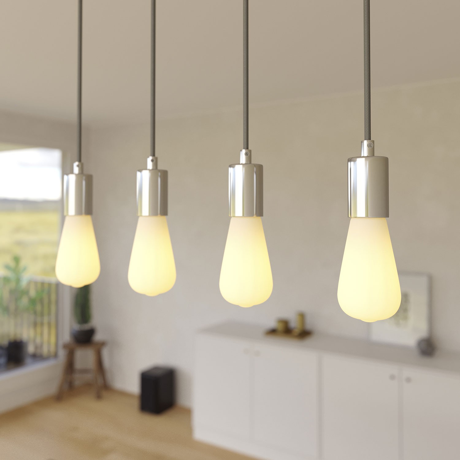 Suspension à 4 bras avec XXL Rose-One rectangulaire 675 mm complète avec câble textile et finitions en métal