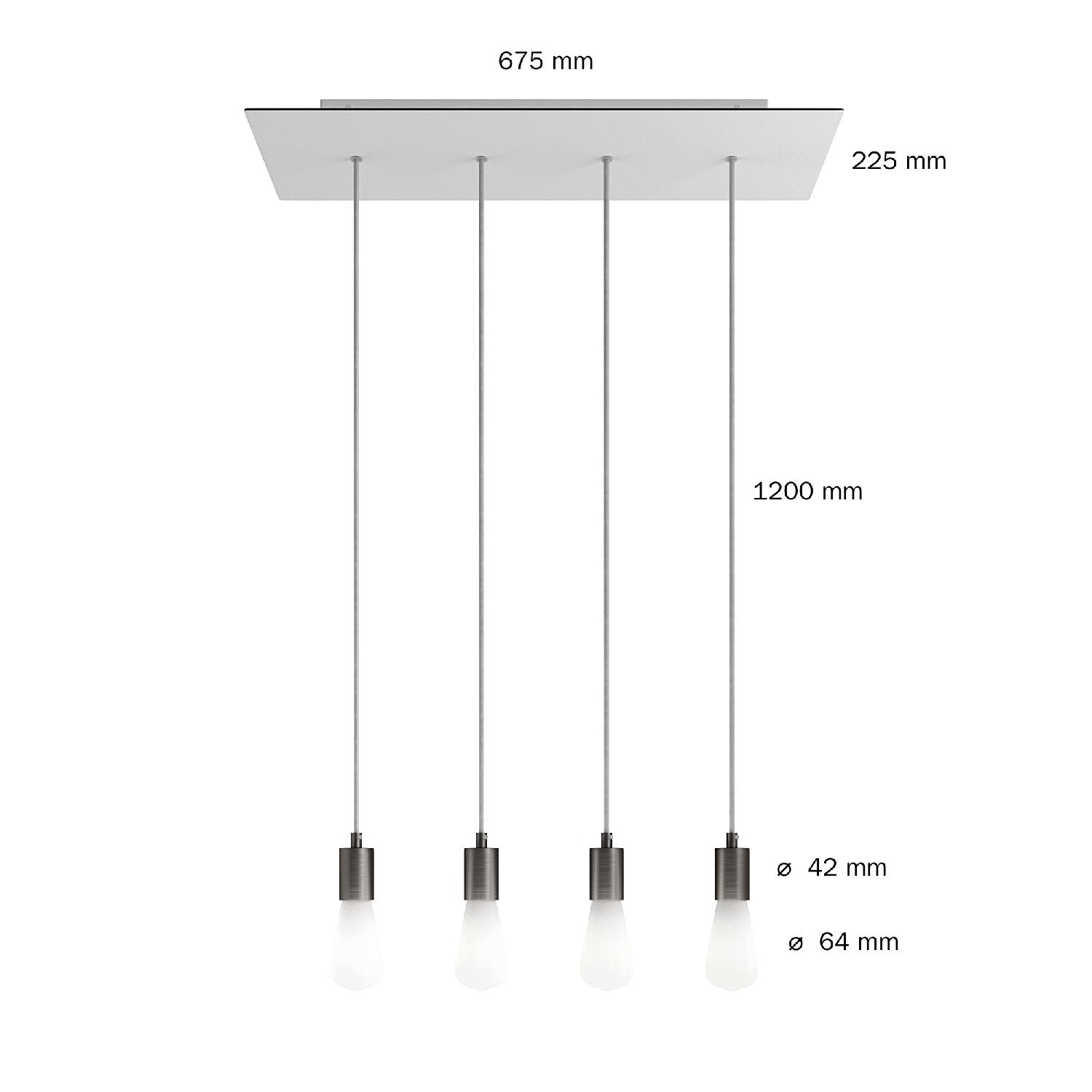 Lampada a sospensione a 4 cadute con XXL Rose-One rettangolare 675 mm completa di cavo tessile e finiture in metallo