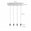 Suspension à 4 bras avec XXL Rose-One rectangulaire 675 mm complète avec câble textile et finitions en métal