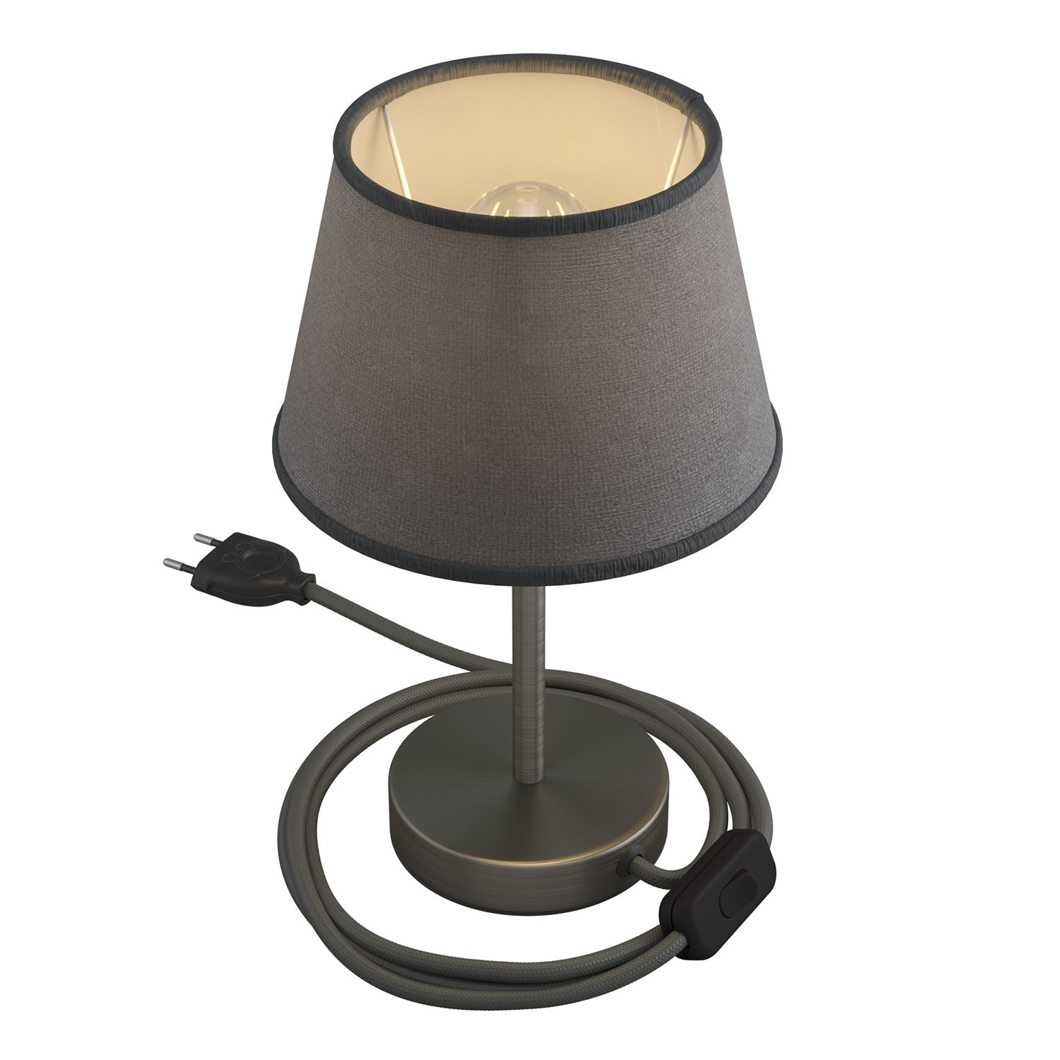 Alzaluce mit Lampenschirm Impero, Tischlampe aus Metall mit 2-poligem Stecker, Kabel und Schalter