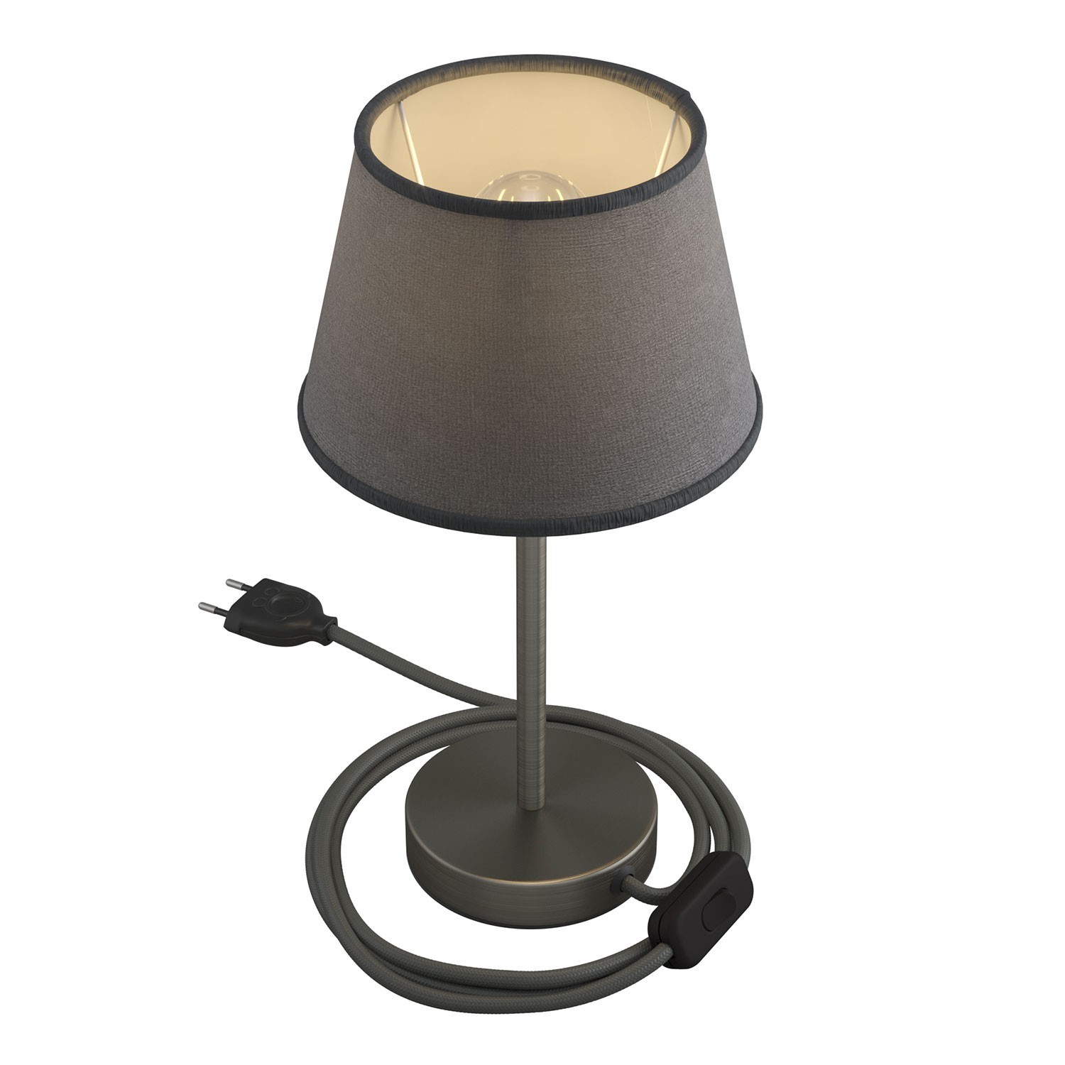 Alzaluce avec abat-jour Impero, lampe de table en métal avec fiche à deux pôles, câble et interrupteur