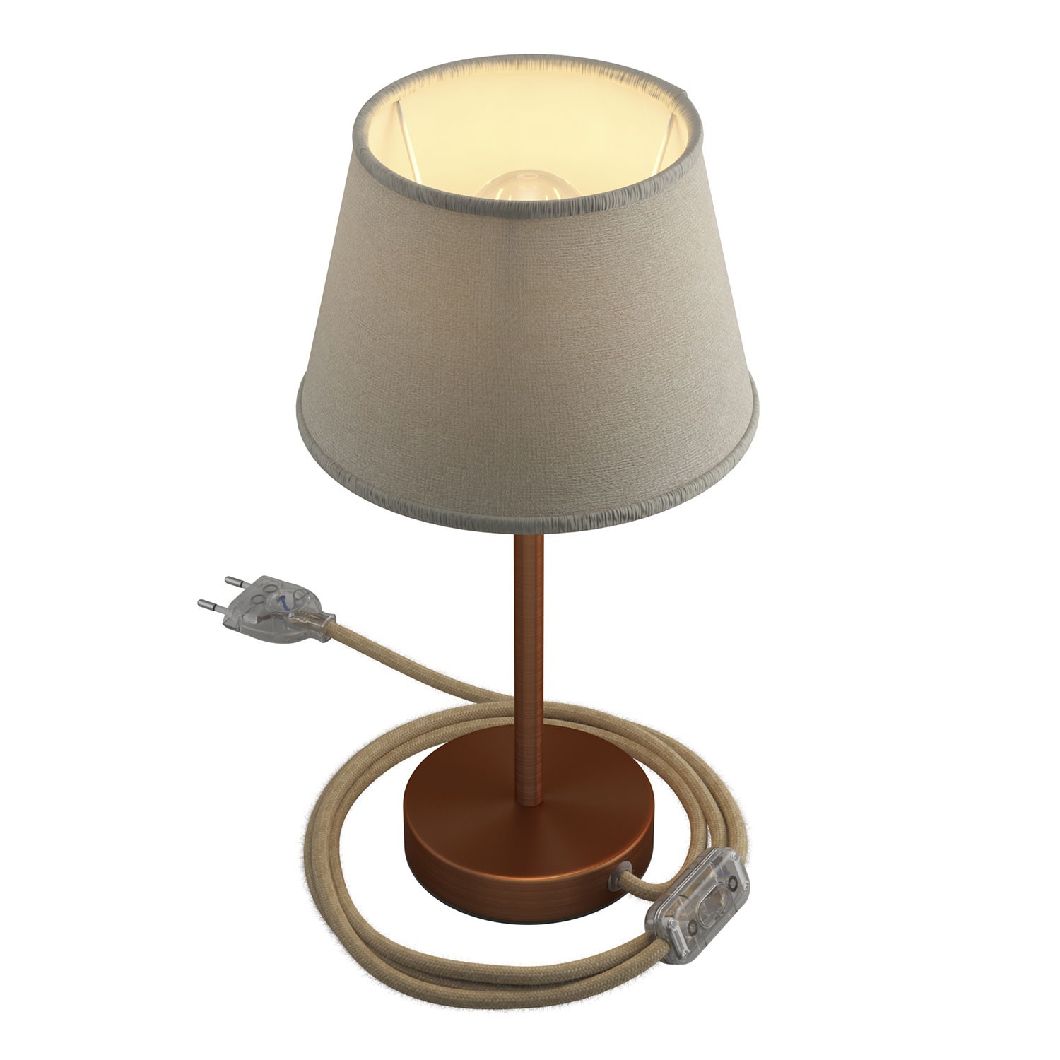 Alzaluce avec abat-jour Impero, lampe de table en métal avec fiche à deux pôles, câble et interrupteur