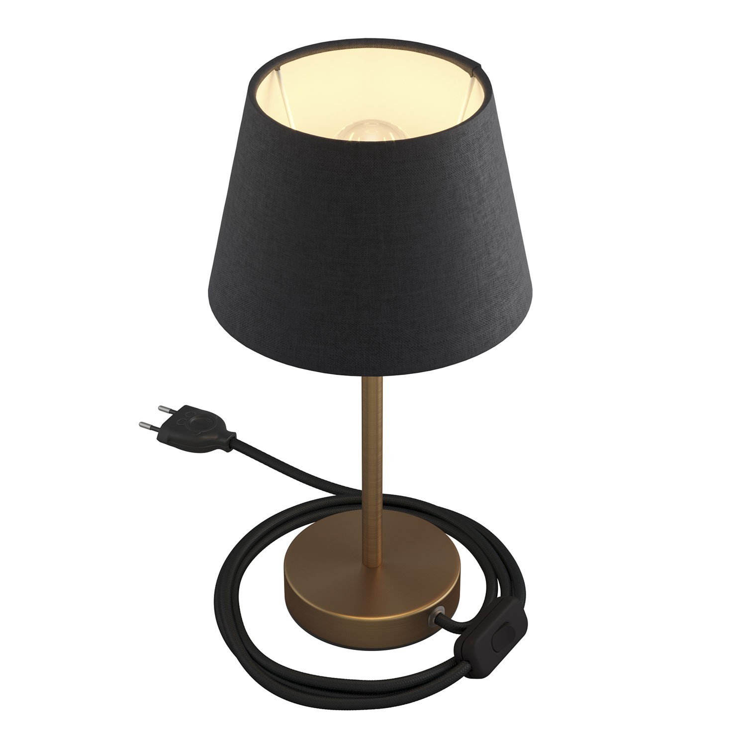 Alzaluce avec abat-jour Impero, lampe de table en métal avec fiche à deux pôles, câble et interrupteur