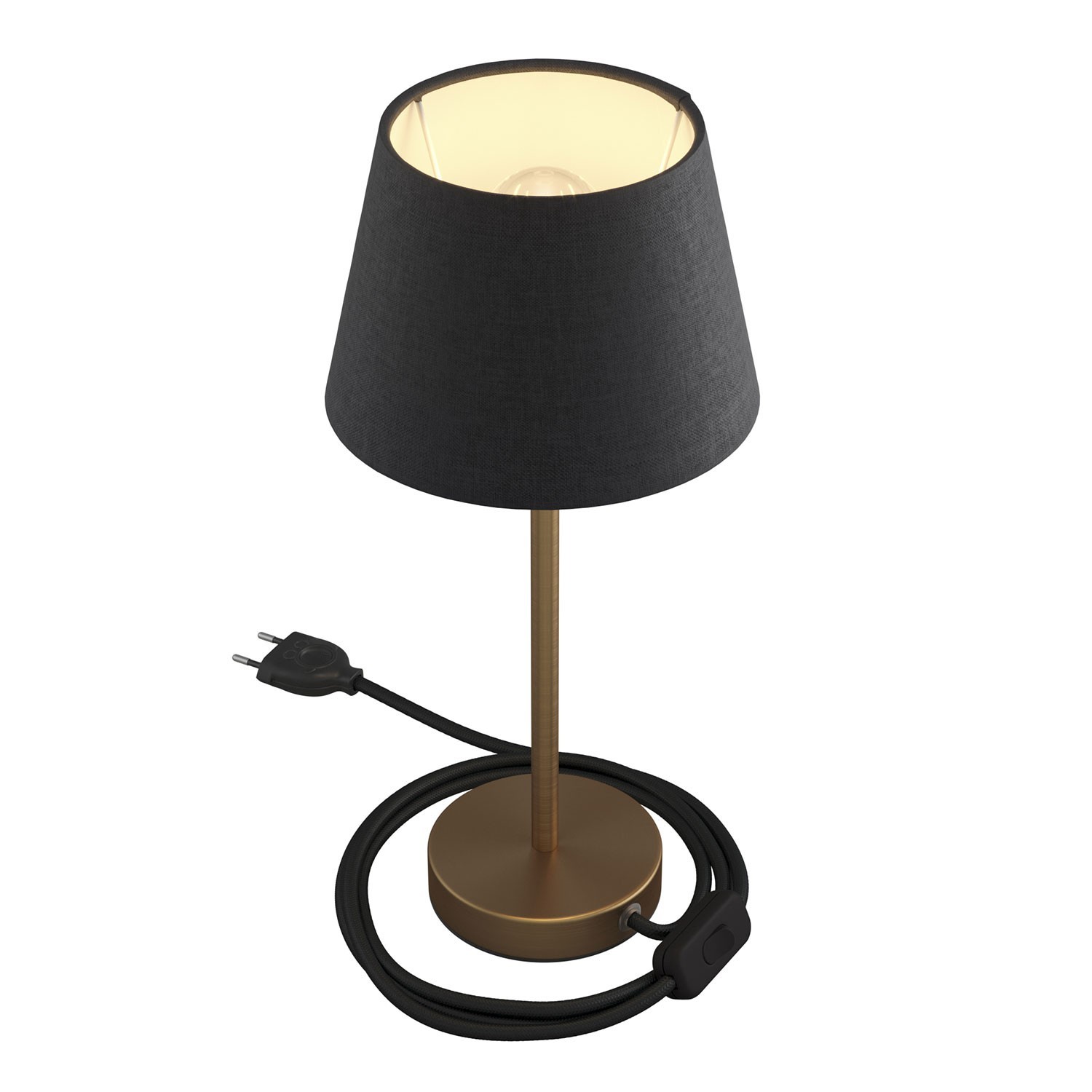 Alzaluce avec abat-jour Impero, lampe de table en métal avec fiche à deux pôles, câble et interrupteur