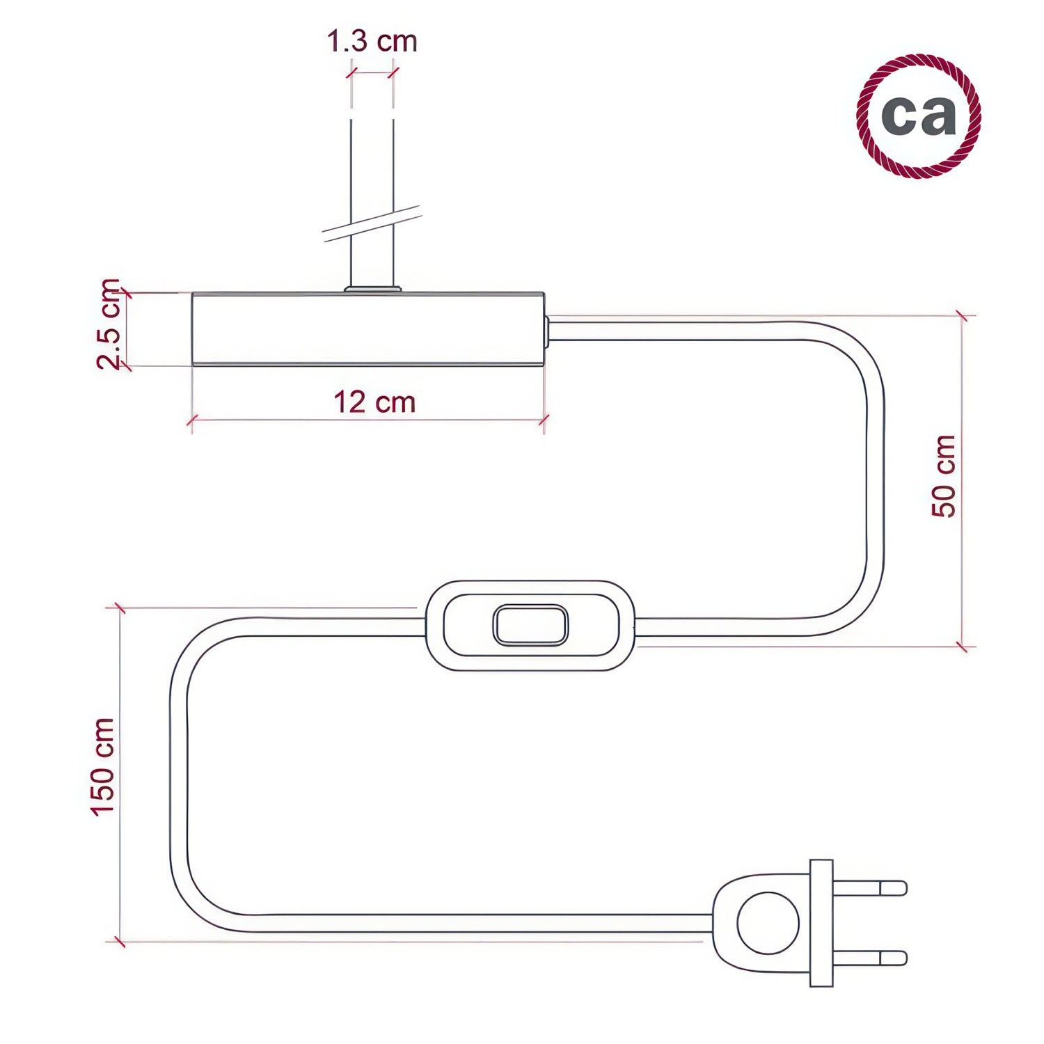 Alzaluce mit Lampenschirm Impero, Tischlampe aus Metall mit 2-poligem Stecker, Kabel und Schalter