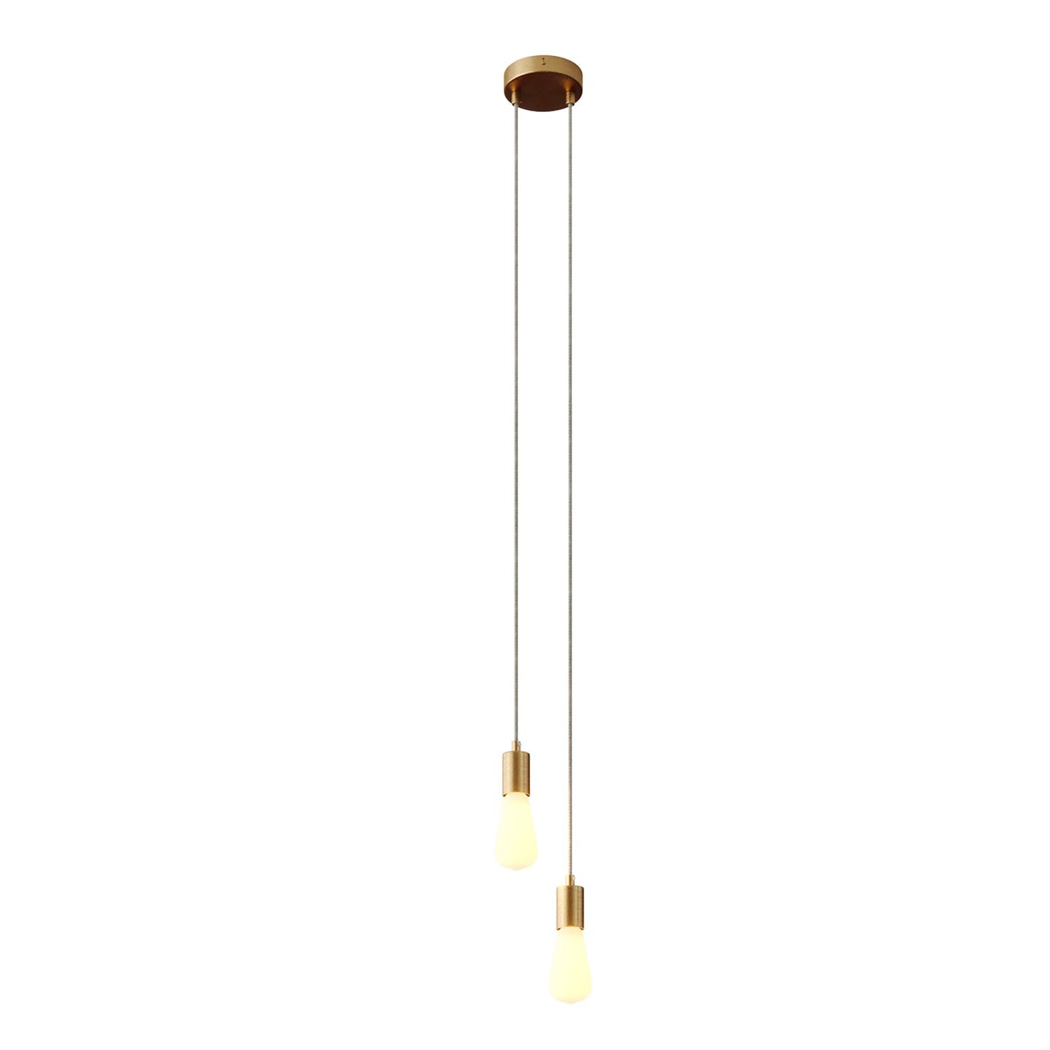 Lampe suspension multiple 2 bras avec câble textile et finitions en métal