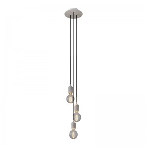 Lampe suspension multiple 3 bras avec Rose-One rond 200 mm, câble textile et finitions en béton