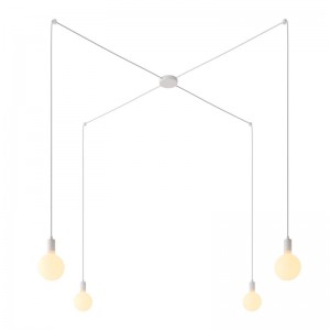 Spider - Lampe suspension multiple 4 bras Made in Italy avec câble textile et finitions en métal