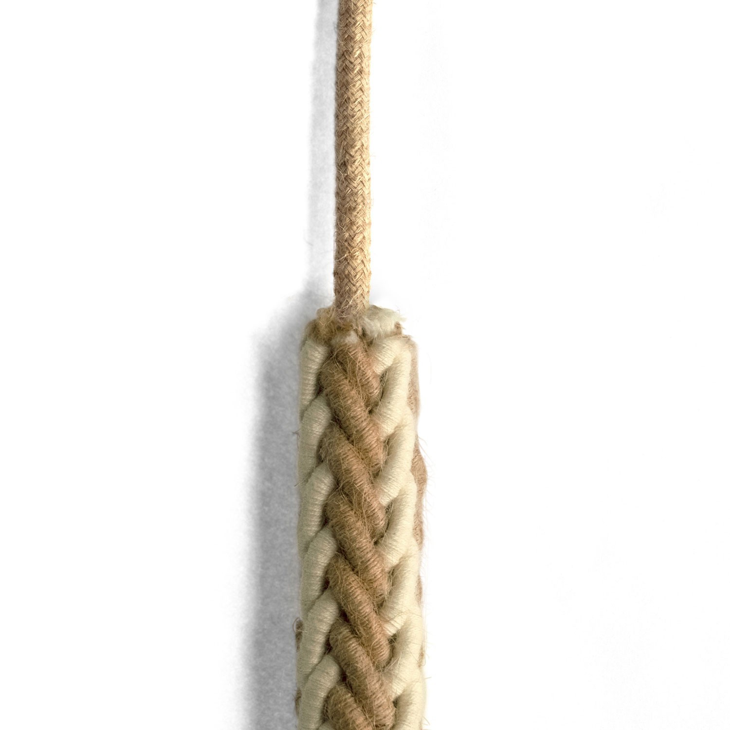 Cordon tressé en jute et coton brut blanc 2XL, câble électrique 2x0,75. Diamètre 24mm