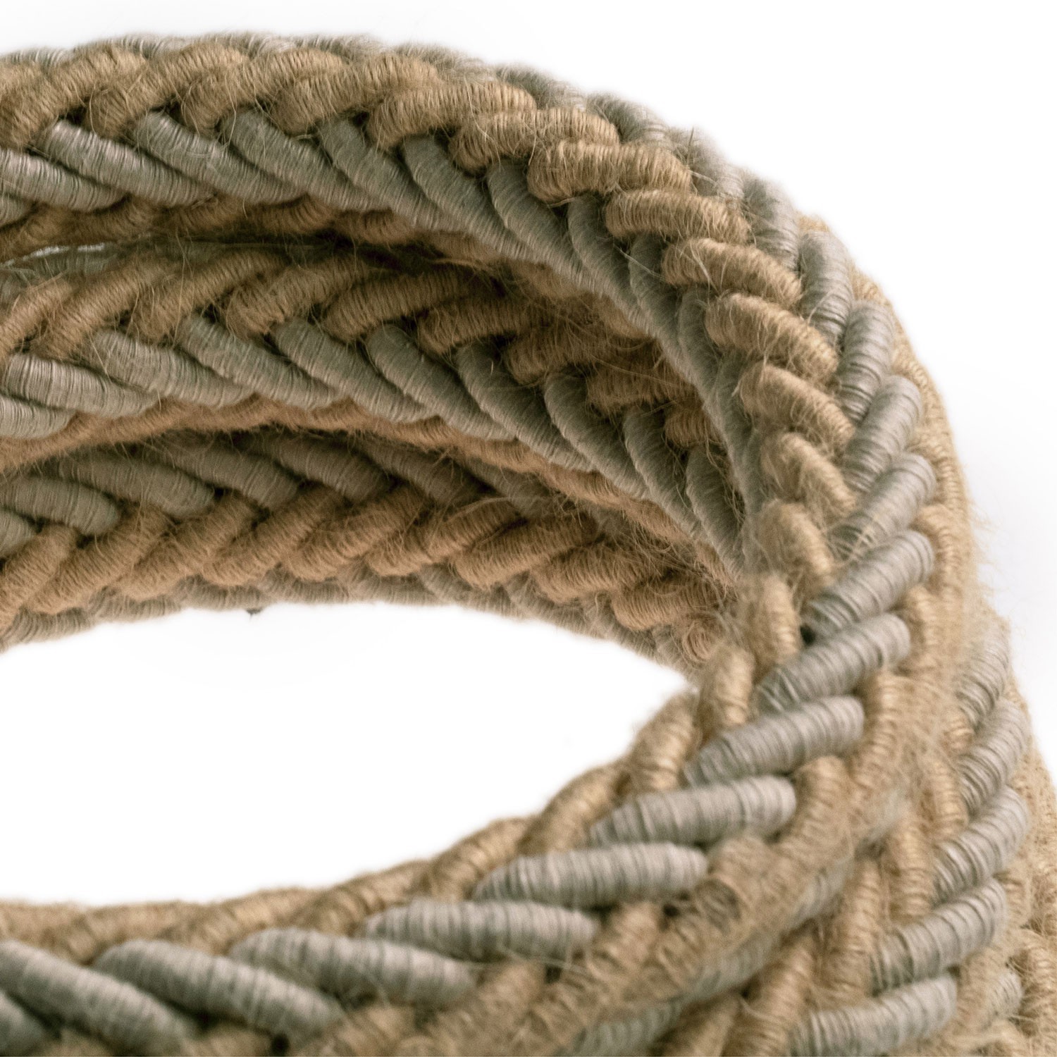 Corde 2XL, câble électrique 3x0,75. Revêtement en jute, coton et lin  naturel Country. Diamètre 24mm.